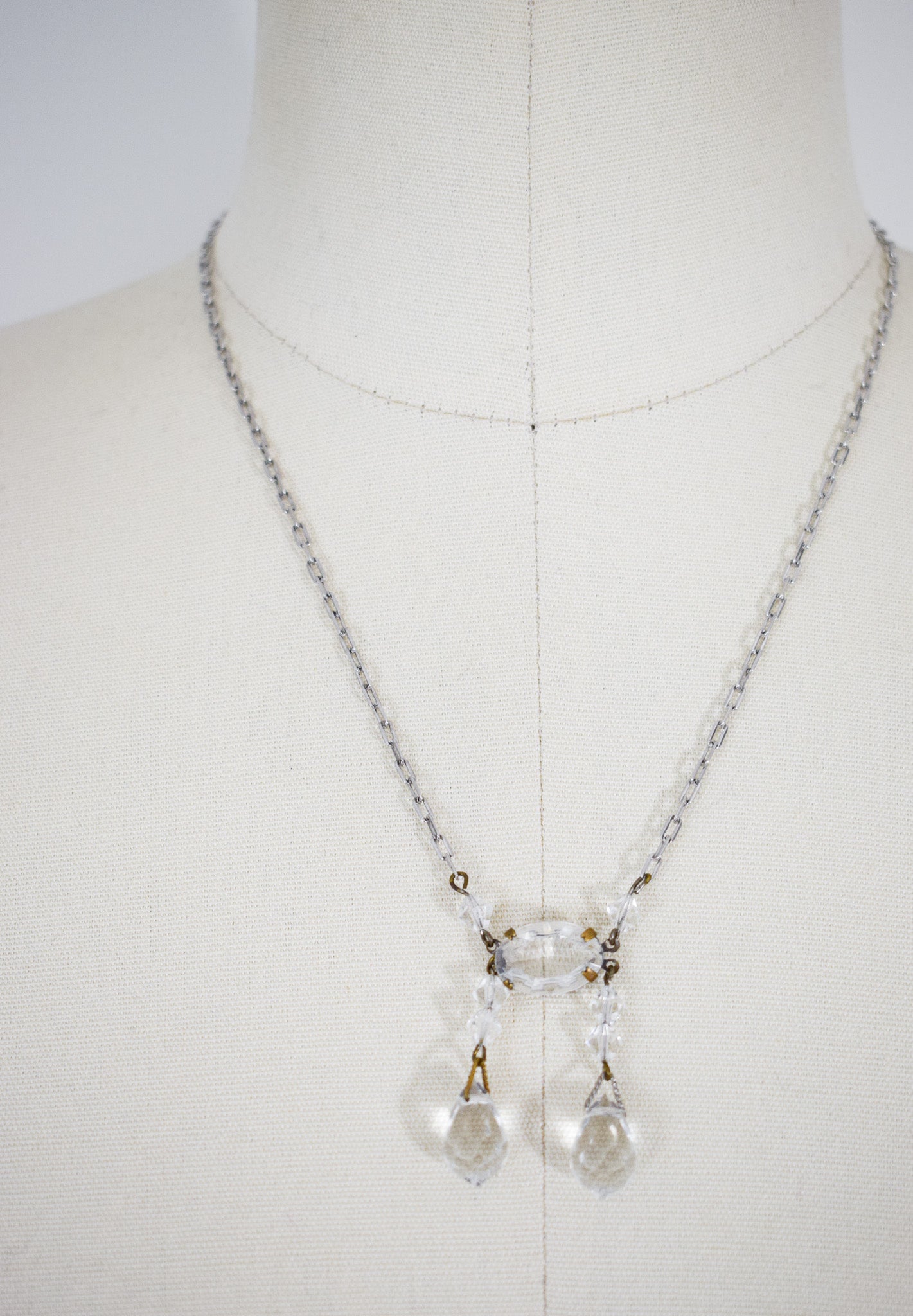 Art Deco Sterling and Crystal Pendant Necklace