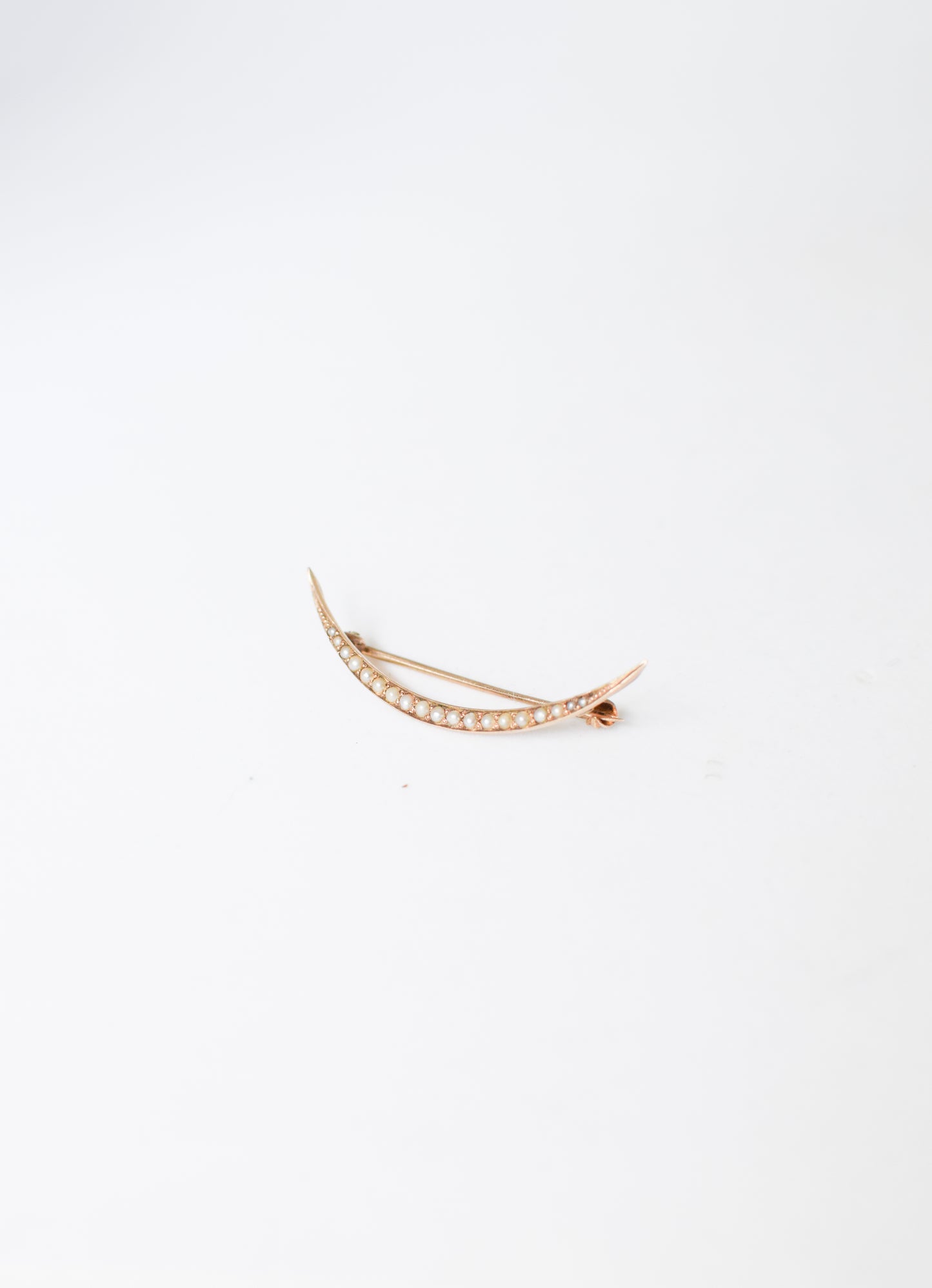 Antique 8kt Gold and Pearl Crescent Brooch