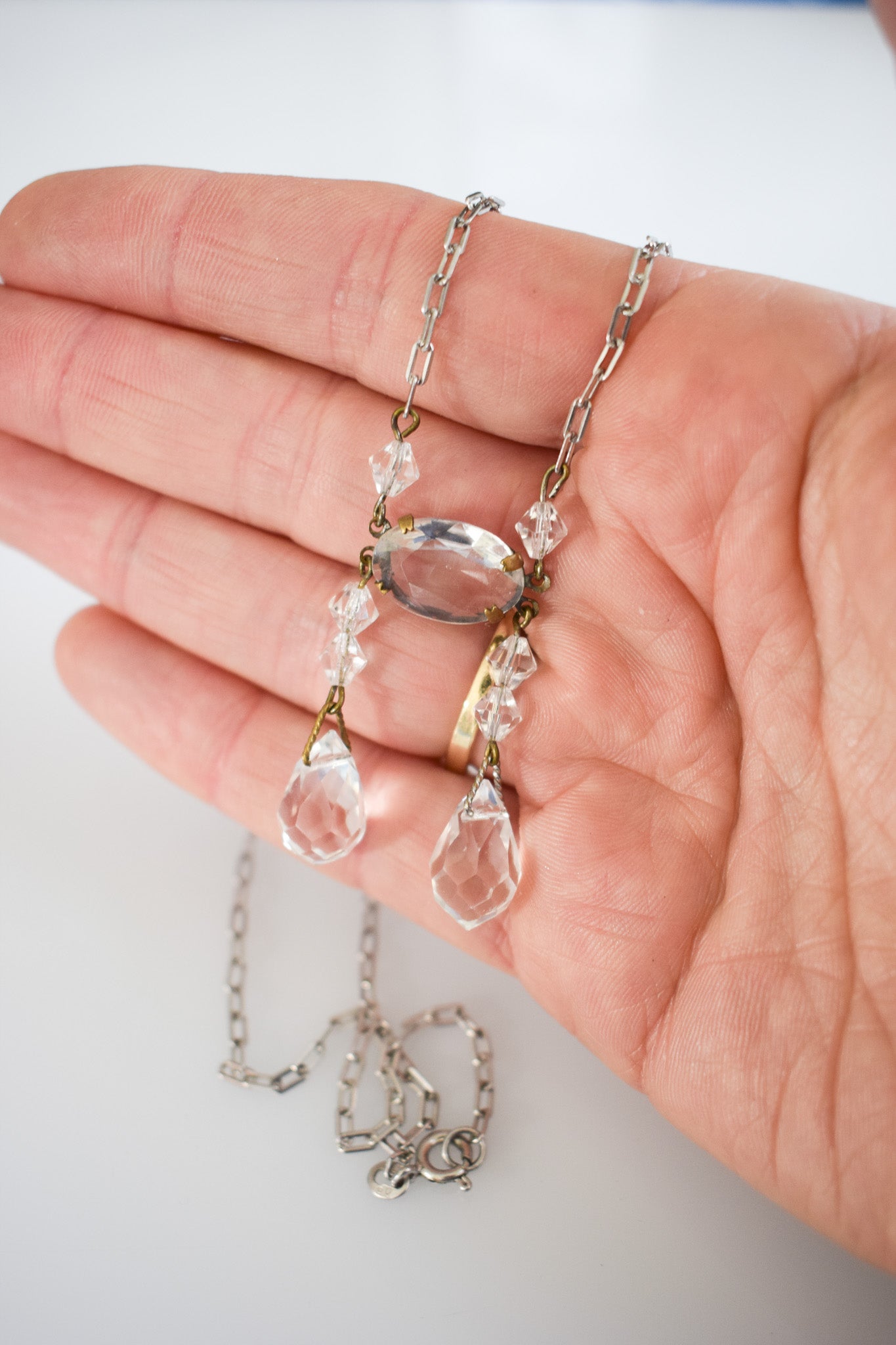 Art Deco Sterling and Crystal Pendant Necklace