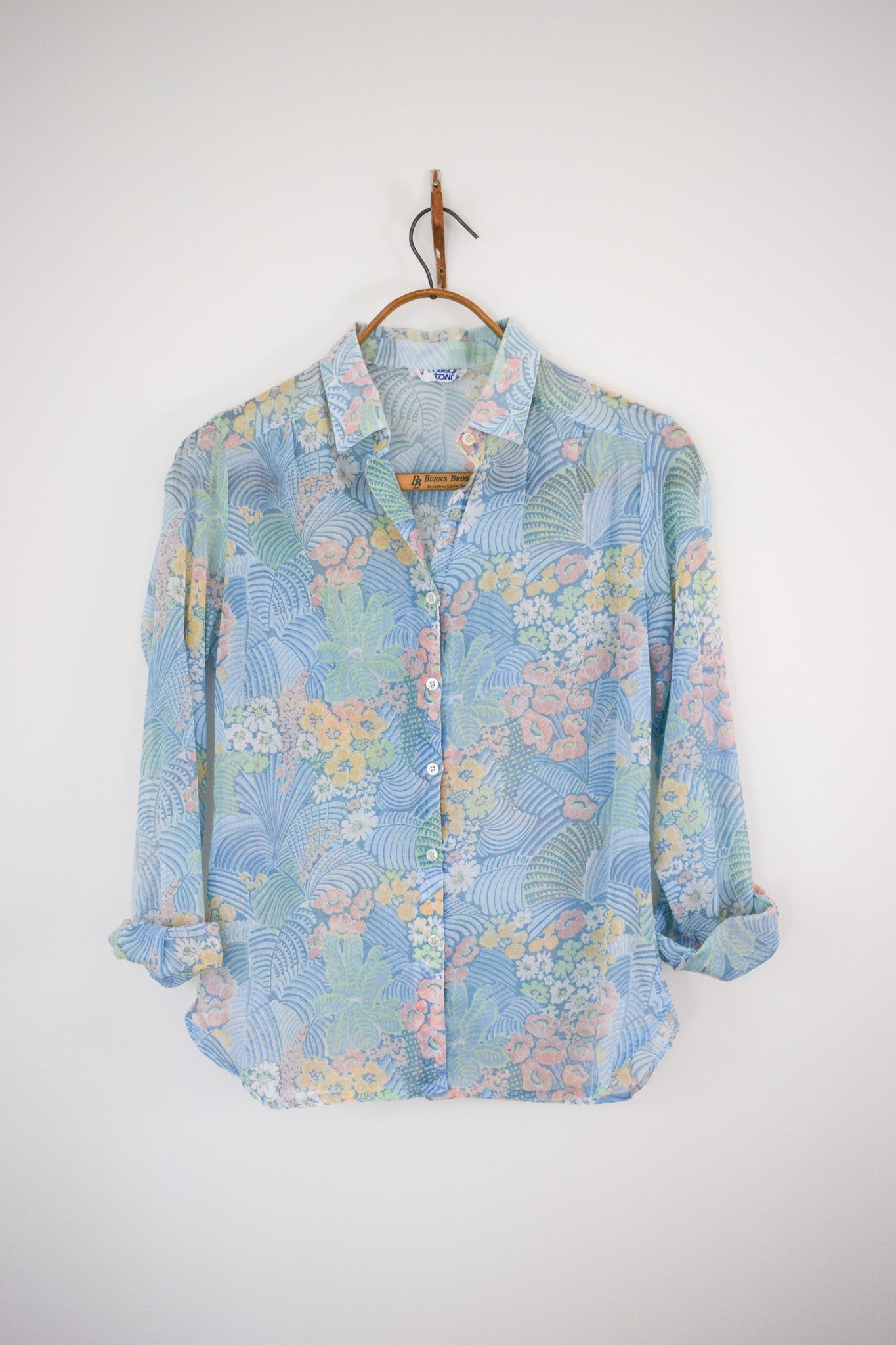 1970s Pastel Floral Blouse | S