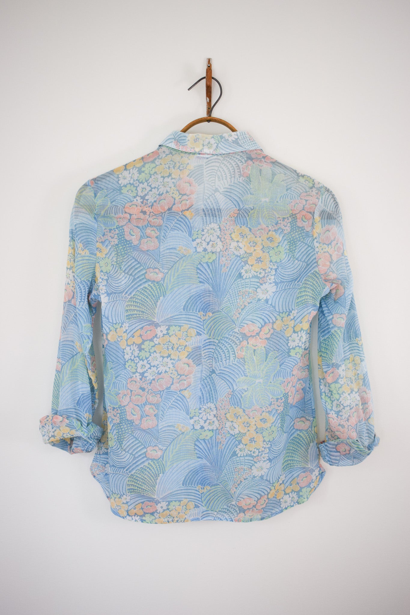 1970s Pastel Floral Blouse | S