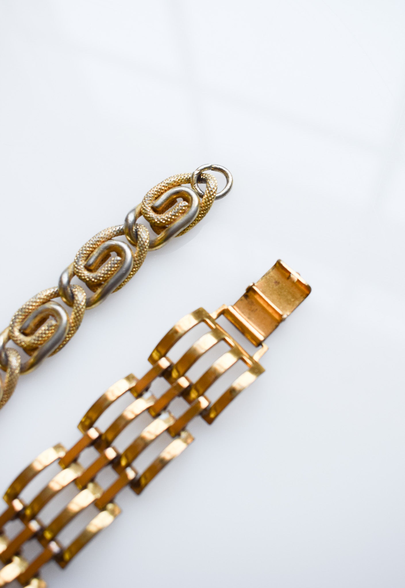 Paired Vintage Chunky Gold Link Bracelets