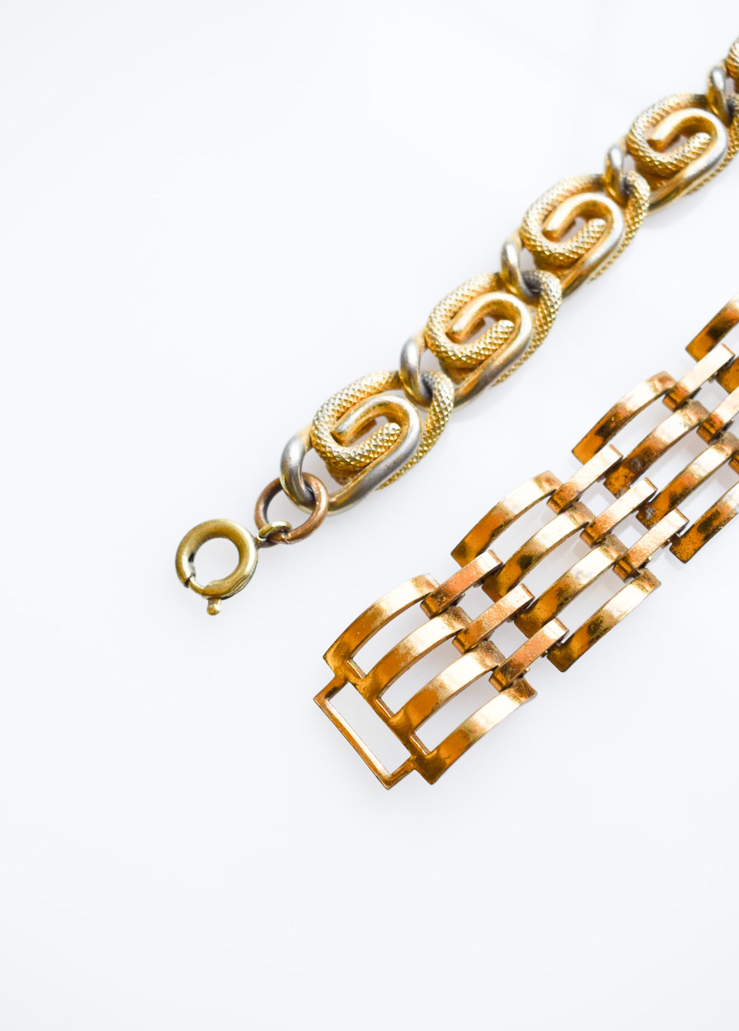Paired Vintage Chunky Gold Link Bracelets