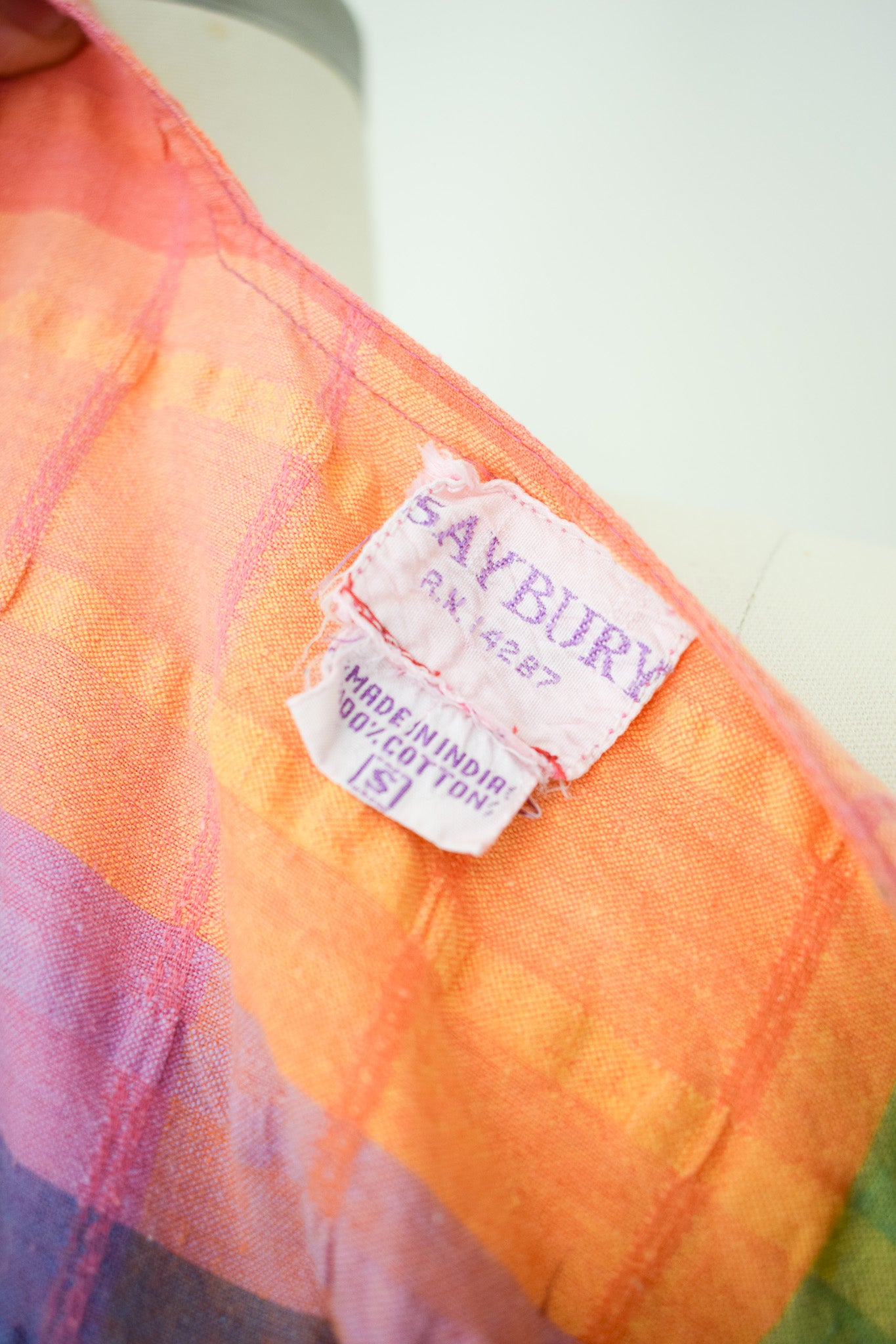1980s Rainbow Madras Plaid Market Dress | M