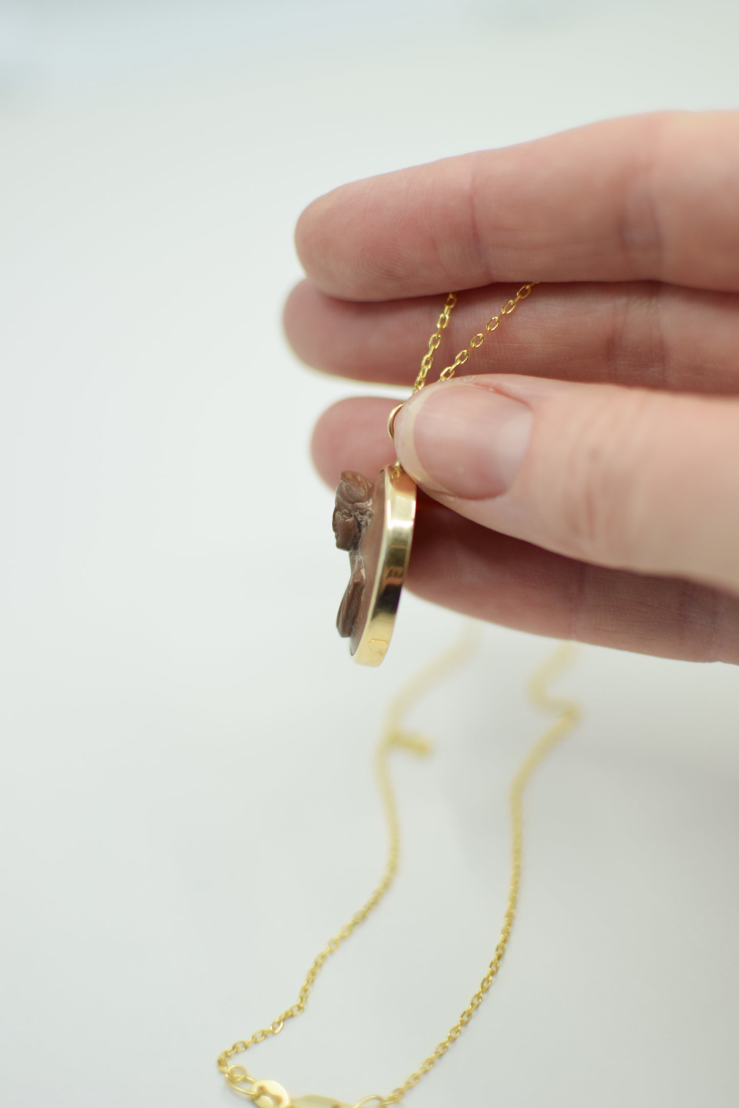 Antique Italian Lava Cameo and 14 Kt Gold Pendant