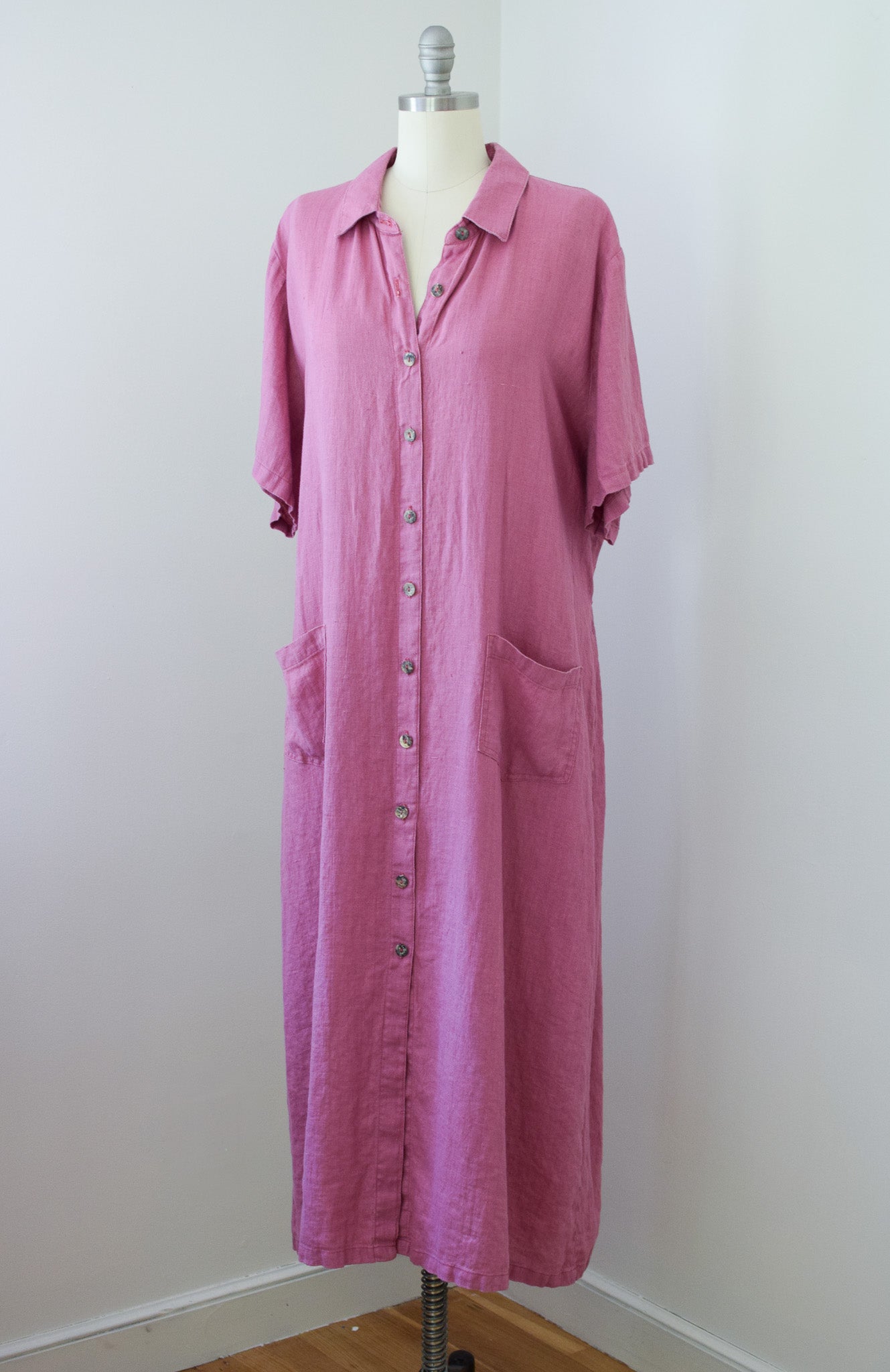 Vintage Mauve Linen Button Front Dress | L/XL/XXL