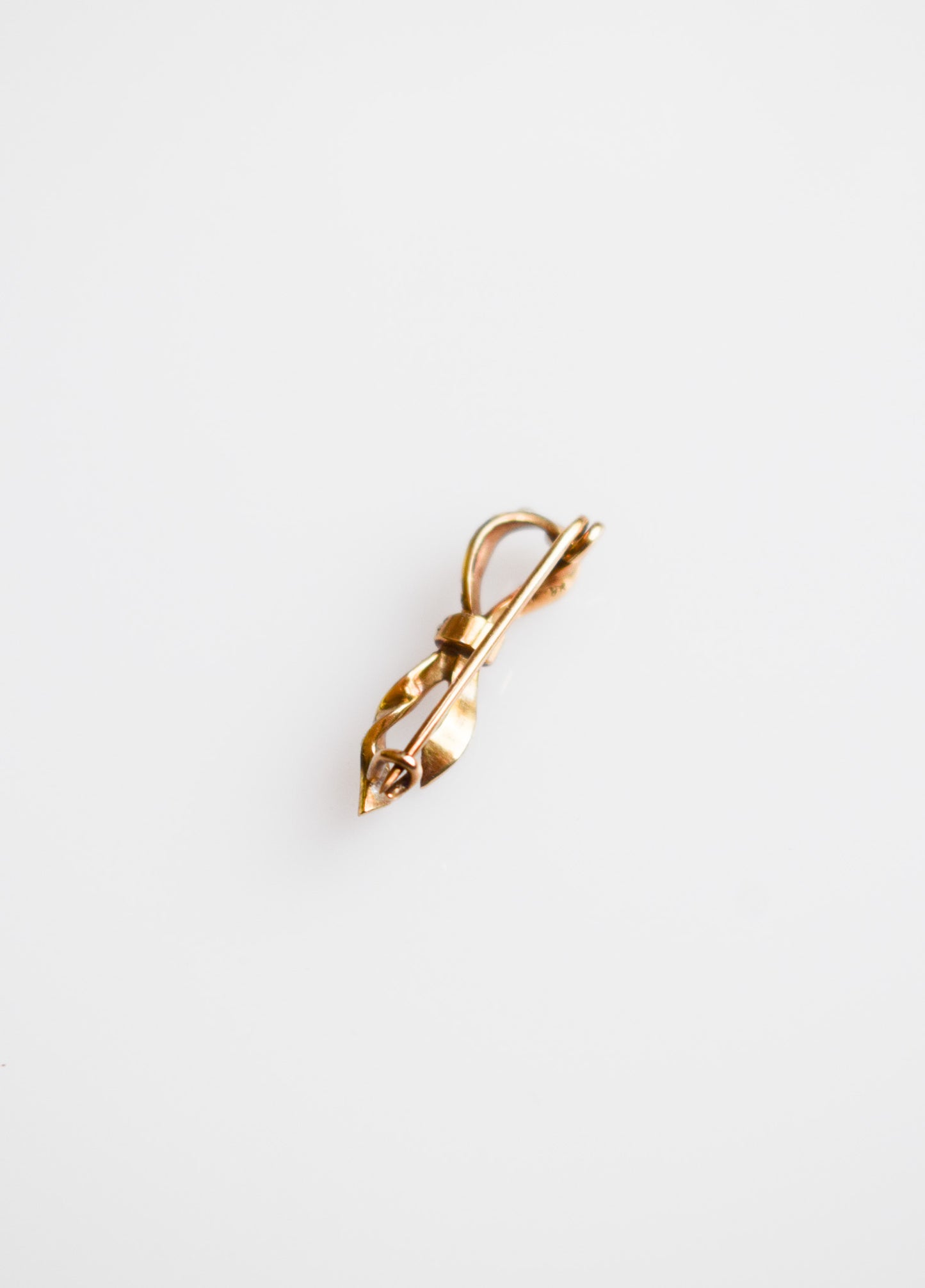 Petite Antique Gold and Seed Pearl Remembrance Ribbon Pin
