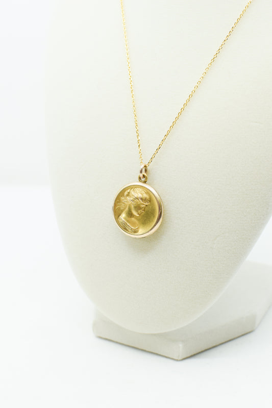 Petite Antique Art Nouveau Locket with Young Woman