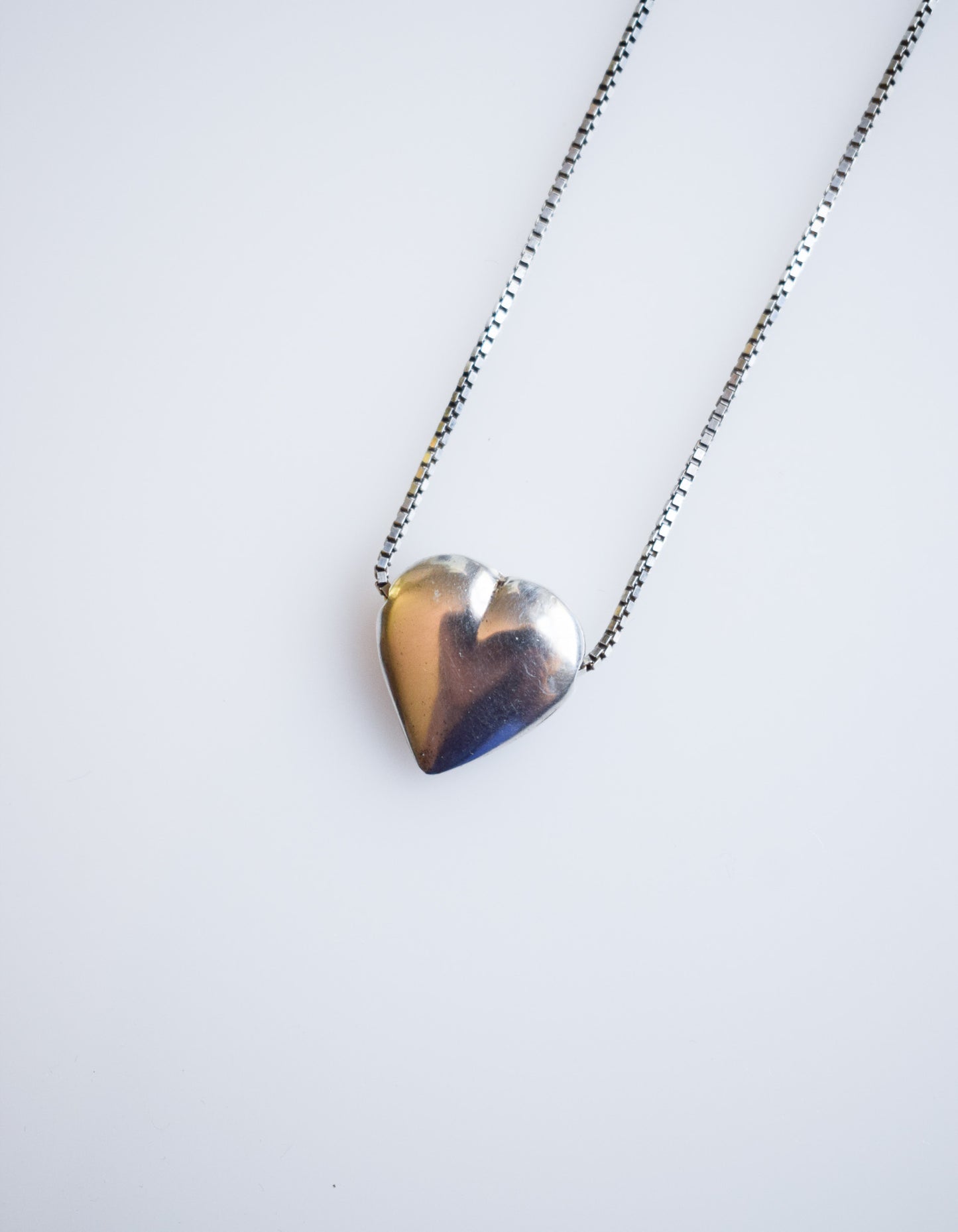 Vintage Sterling Silver Puffy Heart Necklace