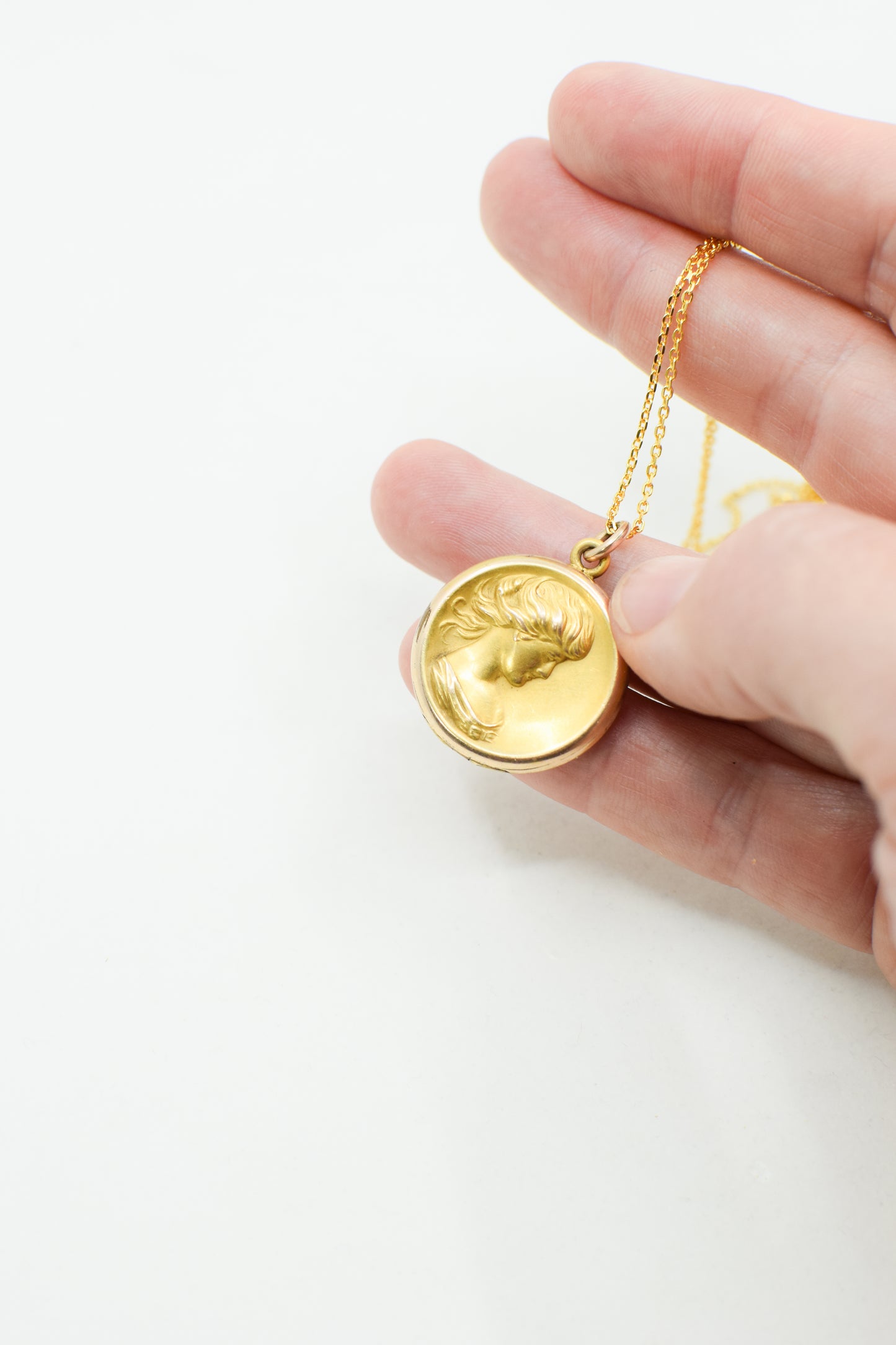 Petite Antique Art Nouveau Locket with Young Woman
