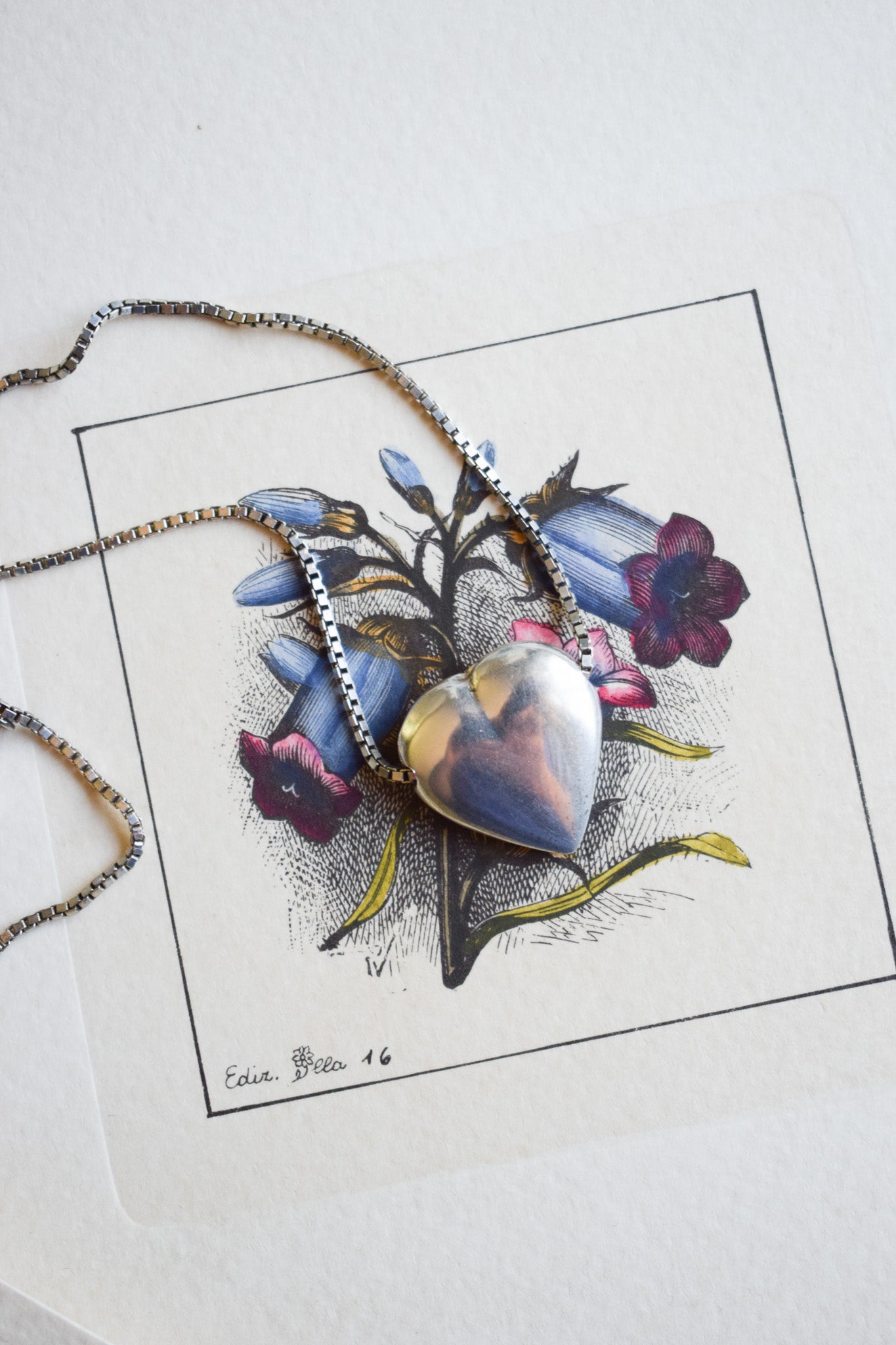 Vintage Sterling Silver Puffy Heart Necklace