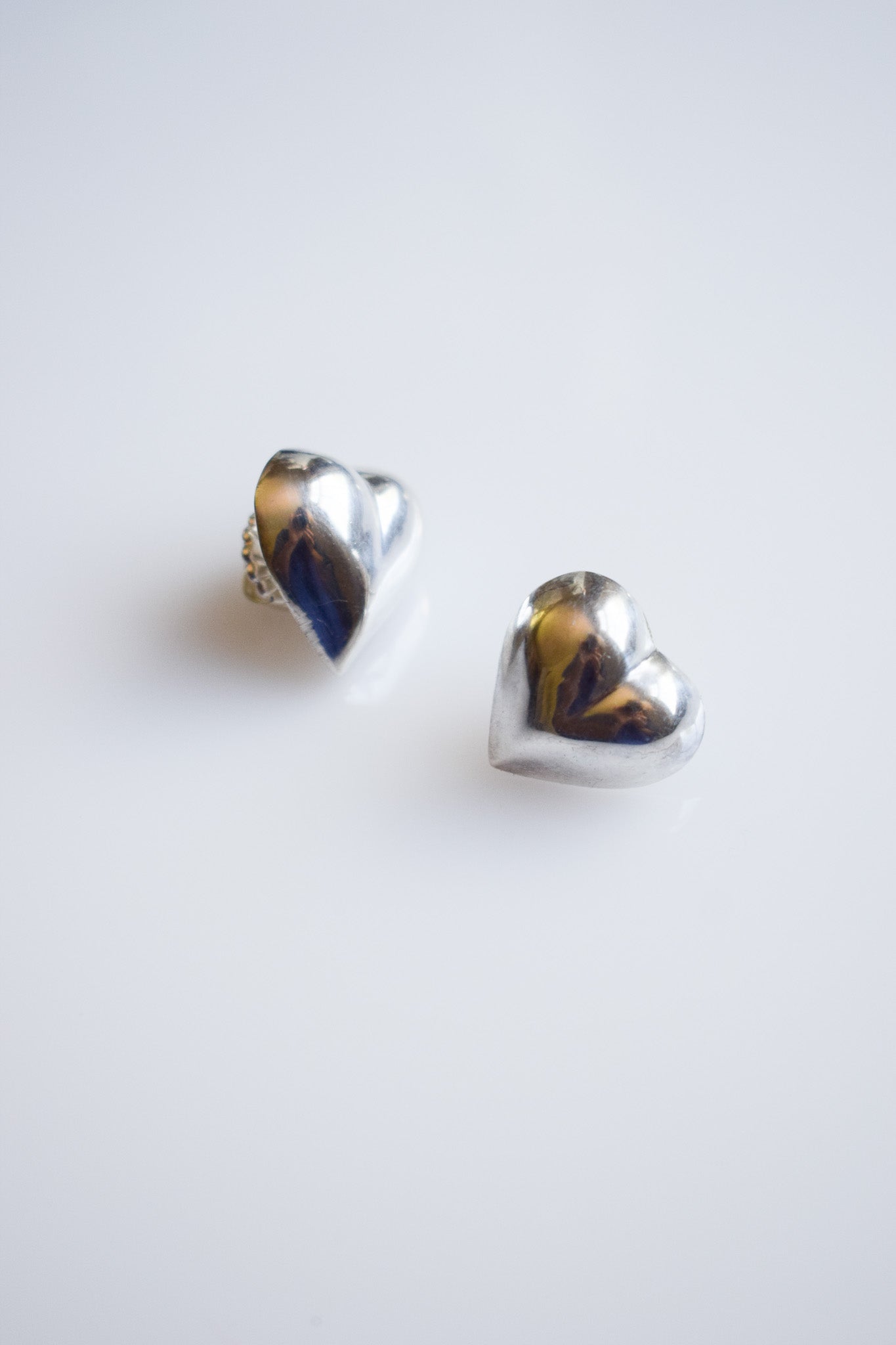 Vintage Sterling Silver Puffy Heart Earrings