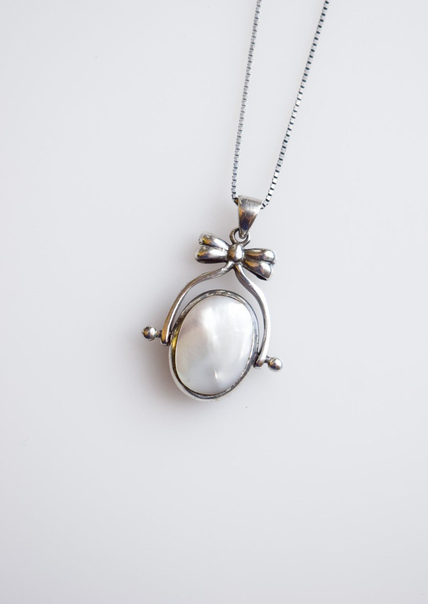 Vintage Sterling Silver Onyx/Pearl Swivel Pendant