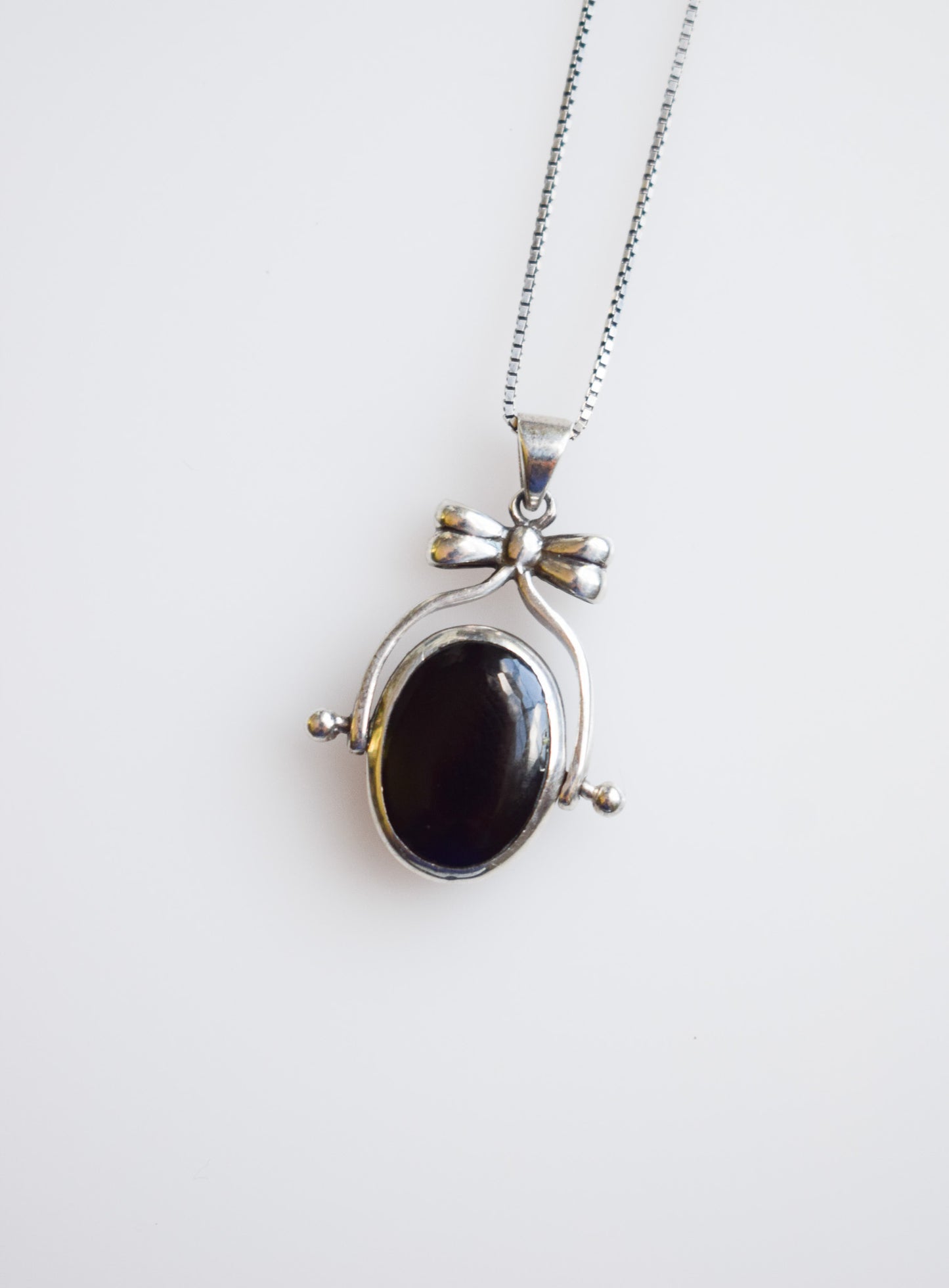 Vintage Sterling Silver Onyx/Pearl Swivel Pendant