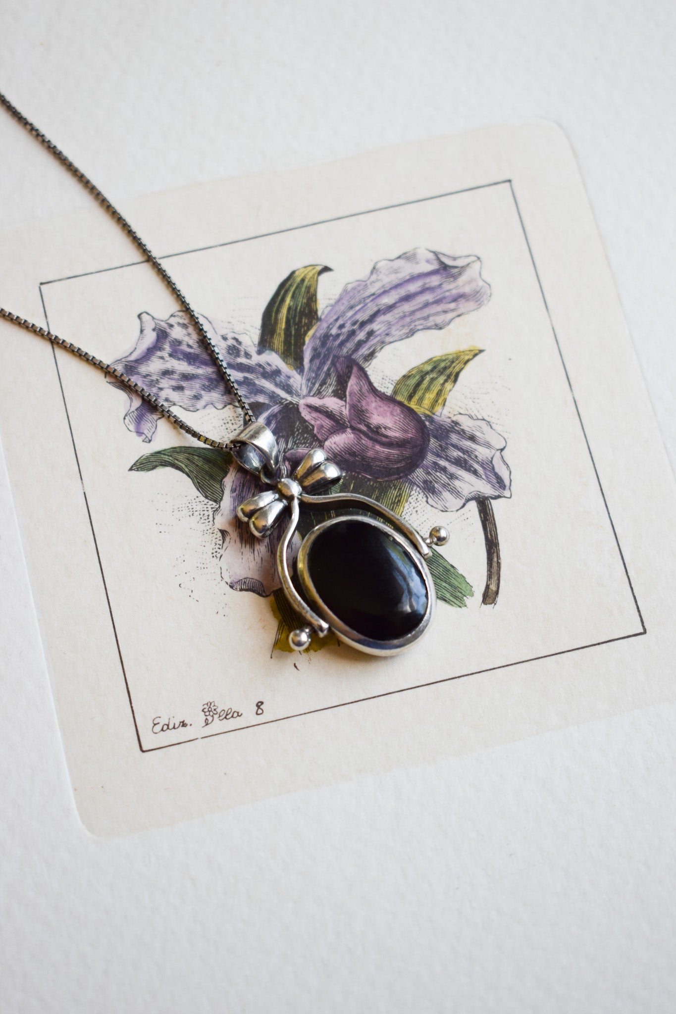 Vintage Sterling Silver Onyx/Pearl Swivel Pendant