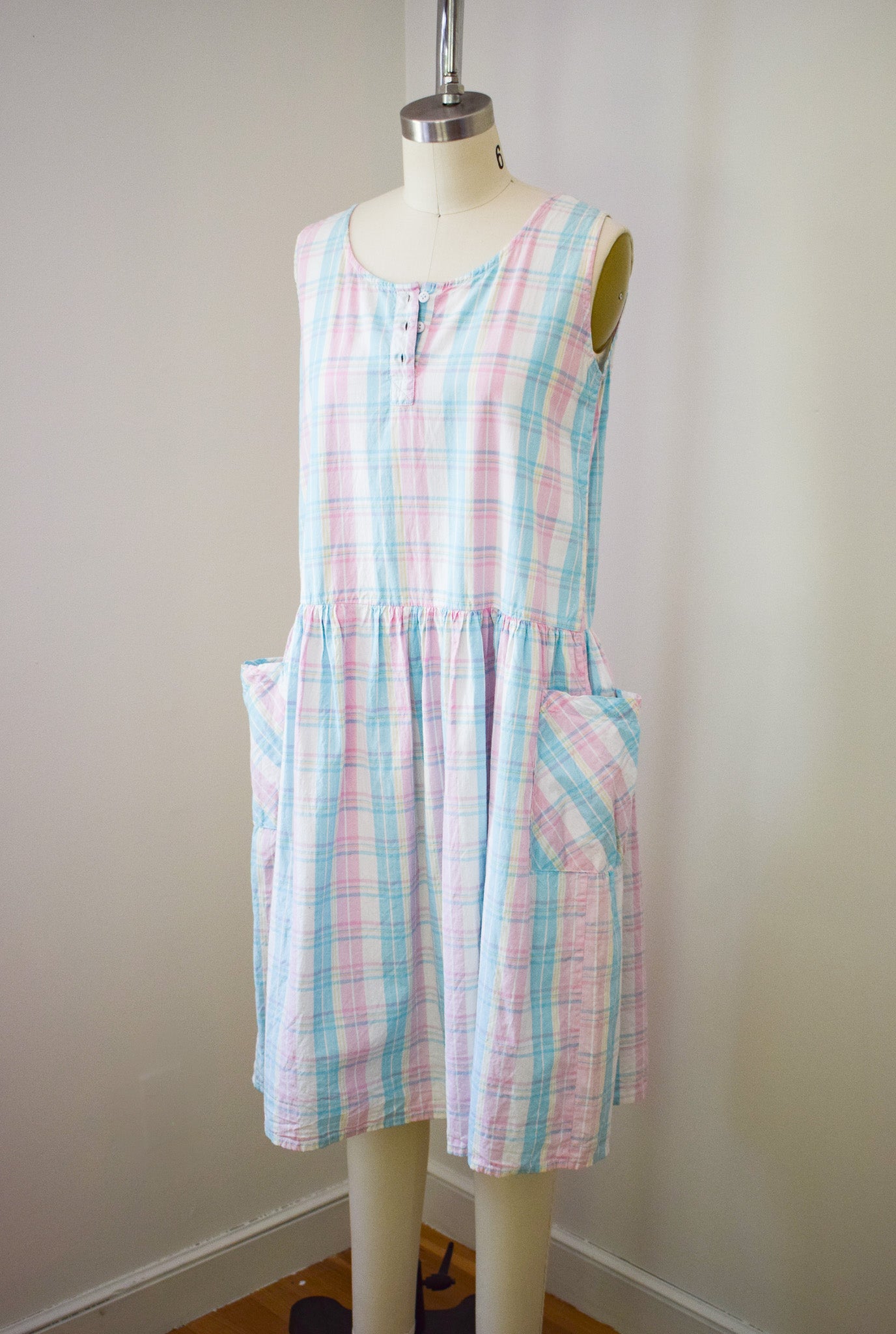 Vintage Pastel Plaid Cotton Frock | XS/S