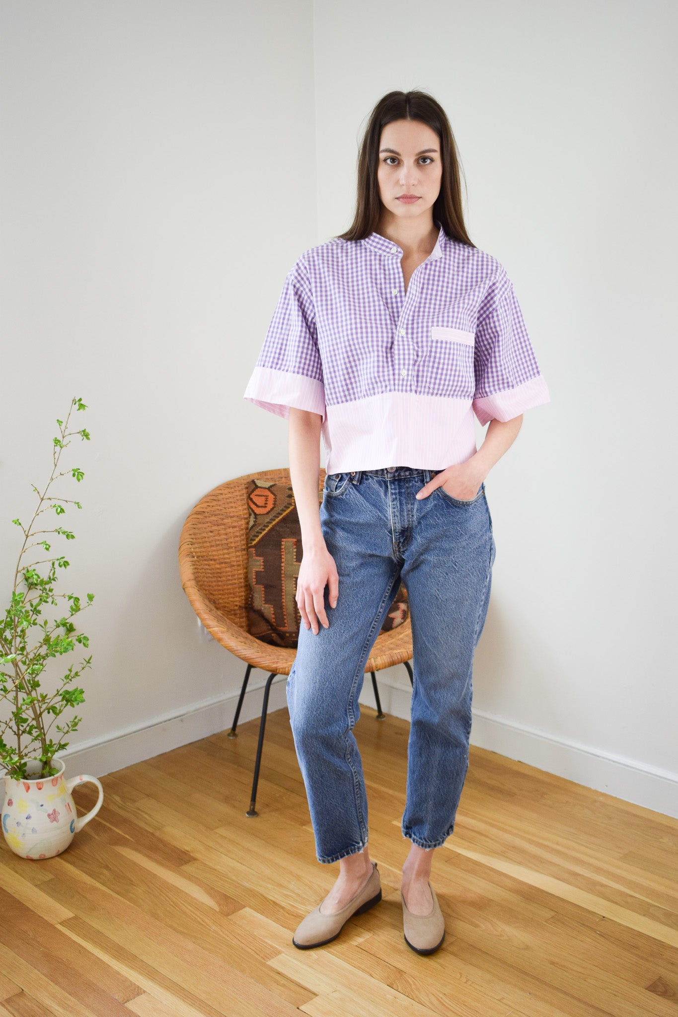 Reworked Purple + Pink Oxford Blouse | XS-L