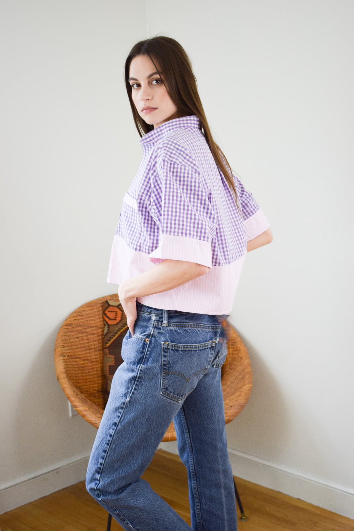 Reworked Purple + Pink Oxford Blouse | XS-L