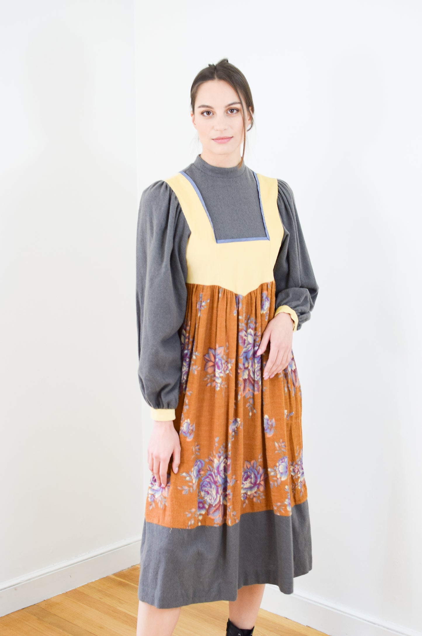 1970s Anastasia France Mixed-Textile Dress | XS
