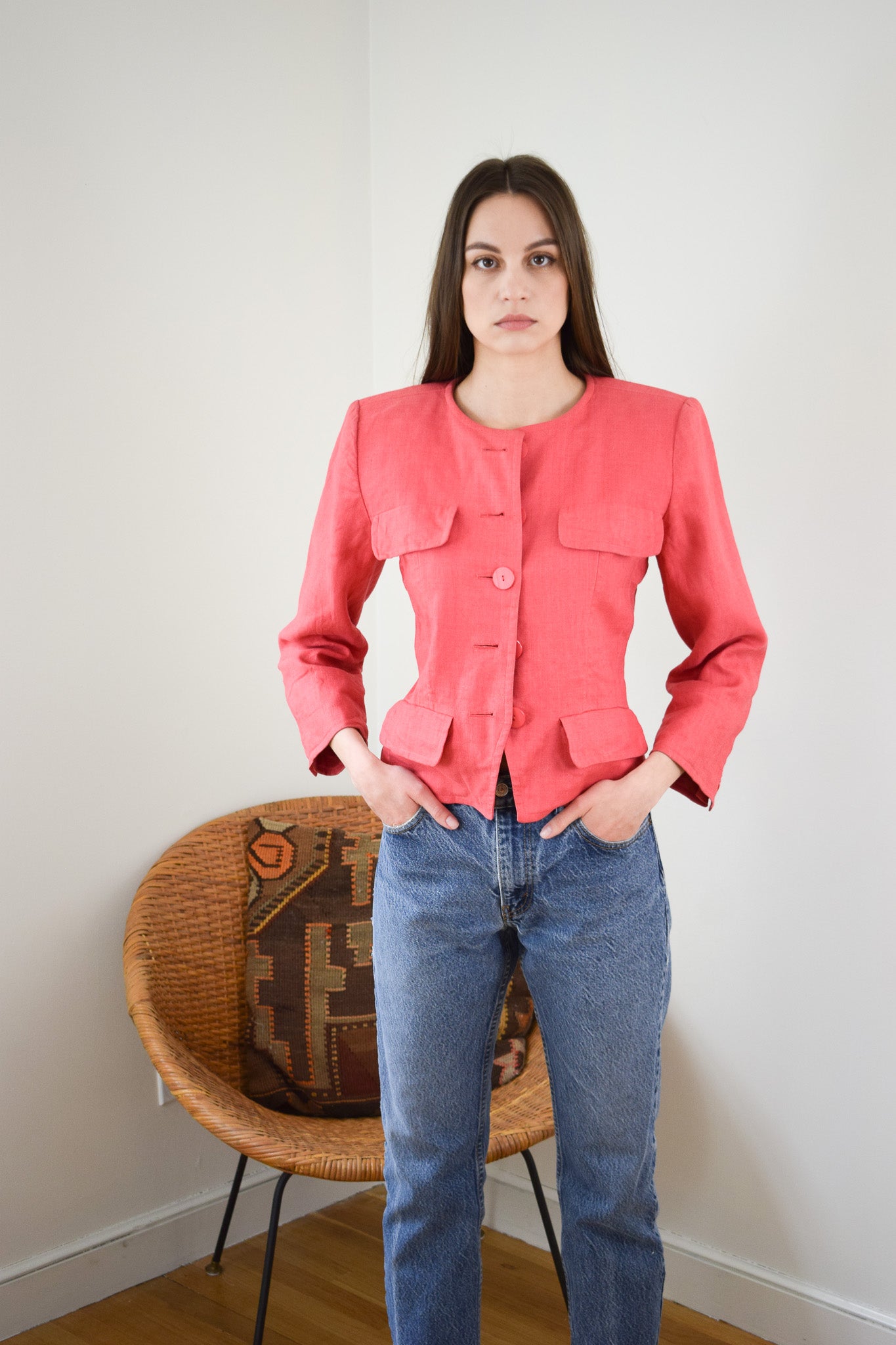 Saint Laurent Coral Linen Jacket | XS/S
