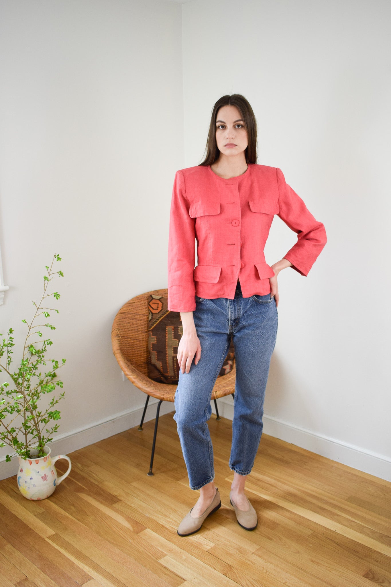 Saint Laurent Coral Linen Jacket | XS/S