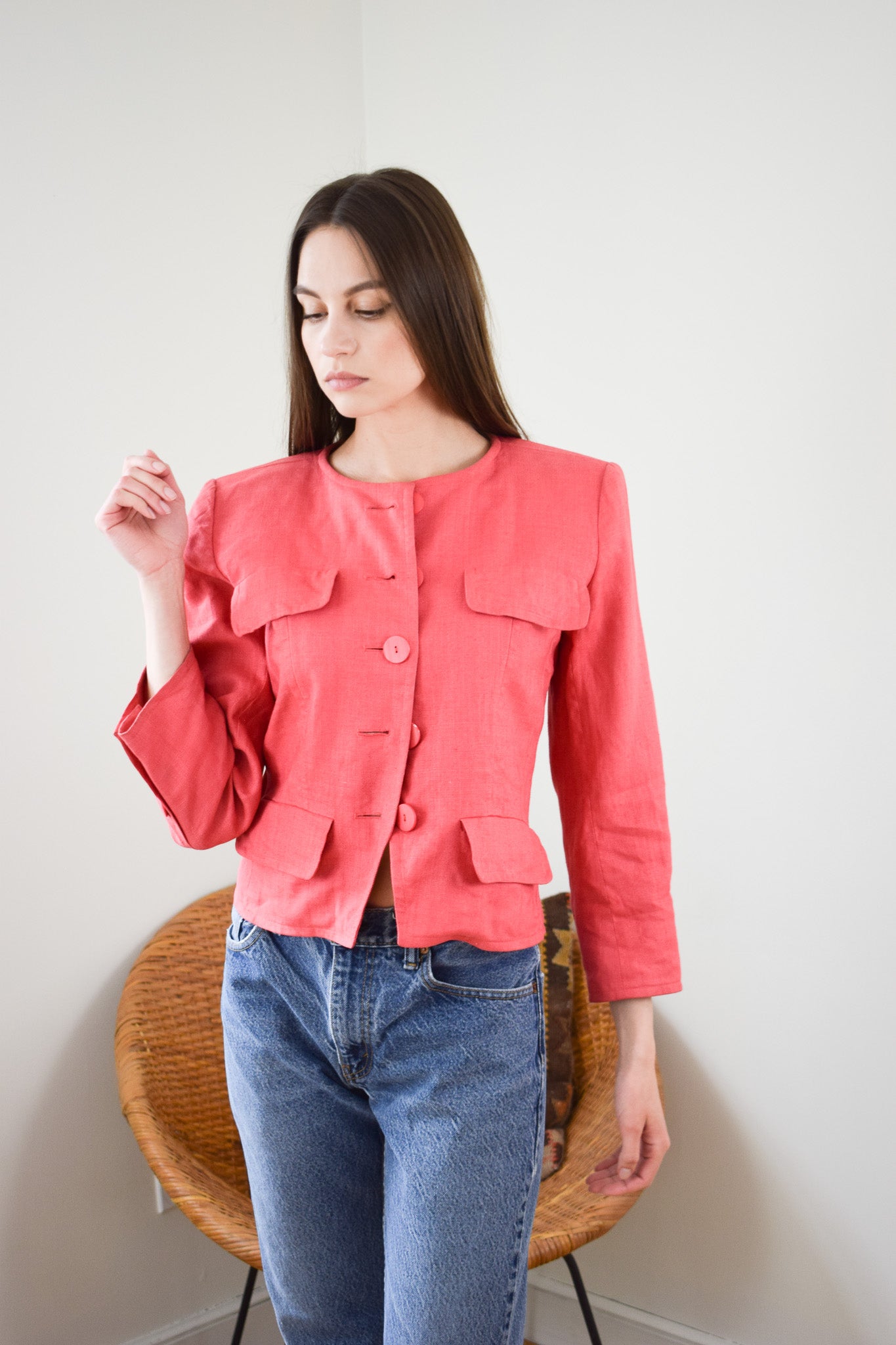 Saint Laurent Coral Linen Jacket | XS/S