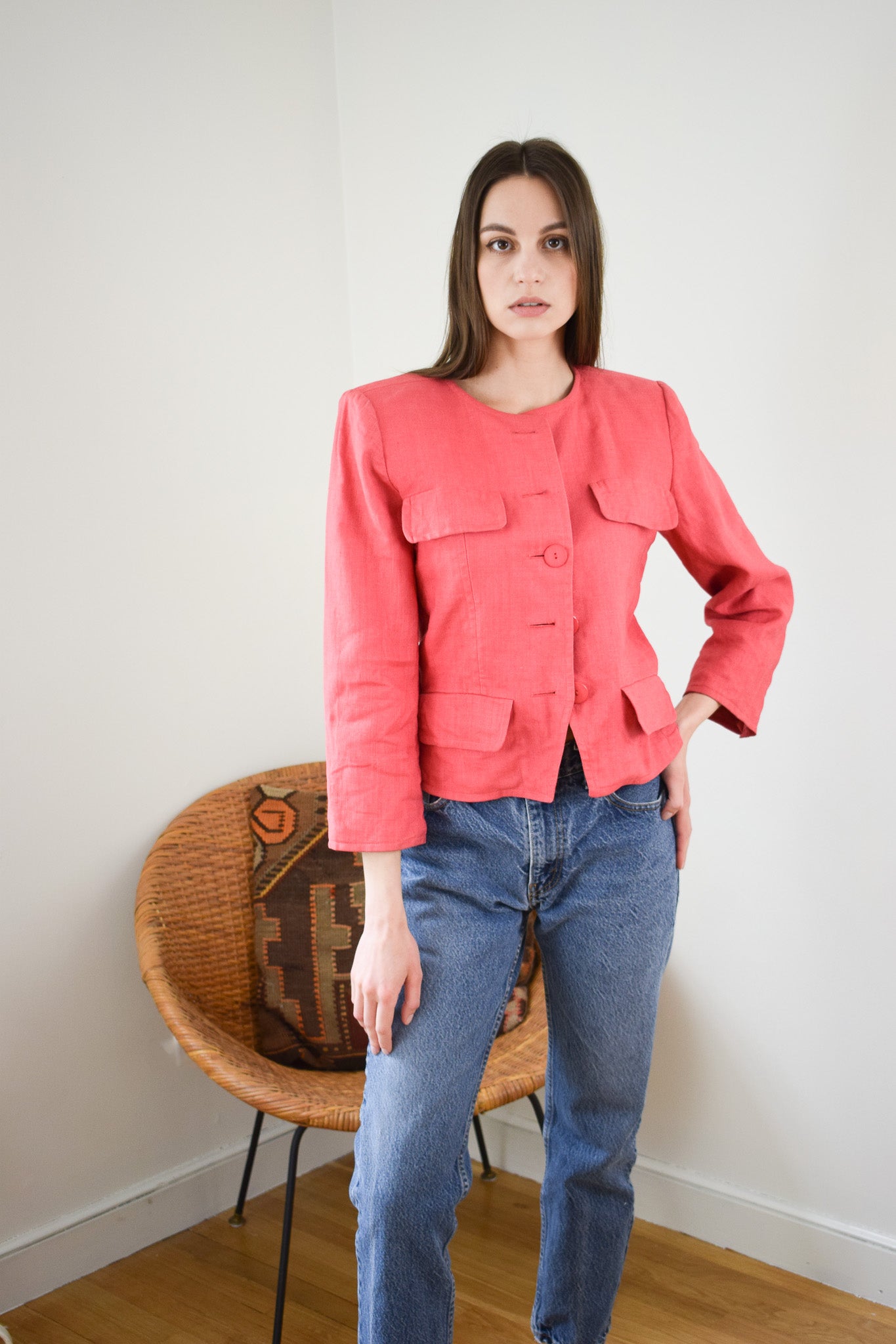 Saint Laurent Coral Linen Jacket | XS/S