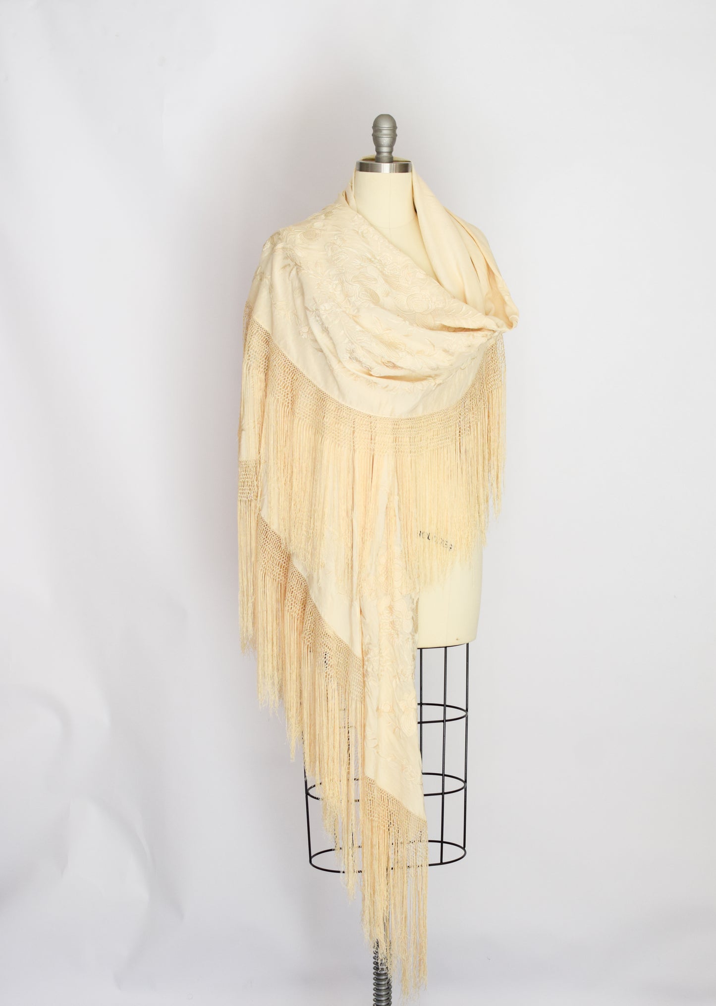 Antique Silk Embroidered Piano Shawl