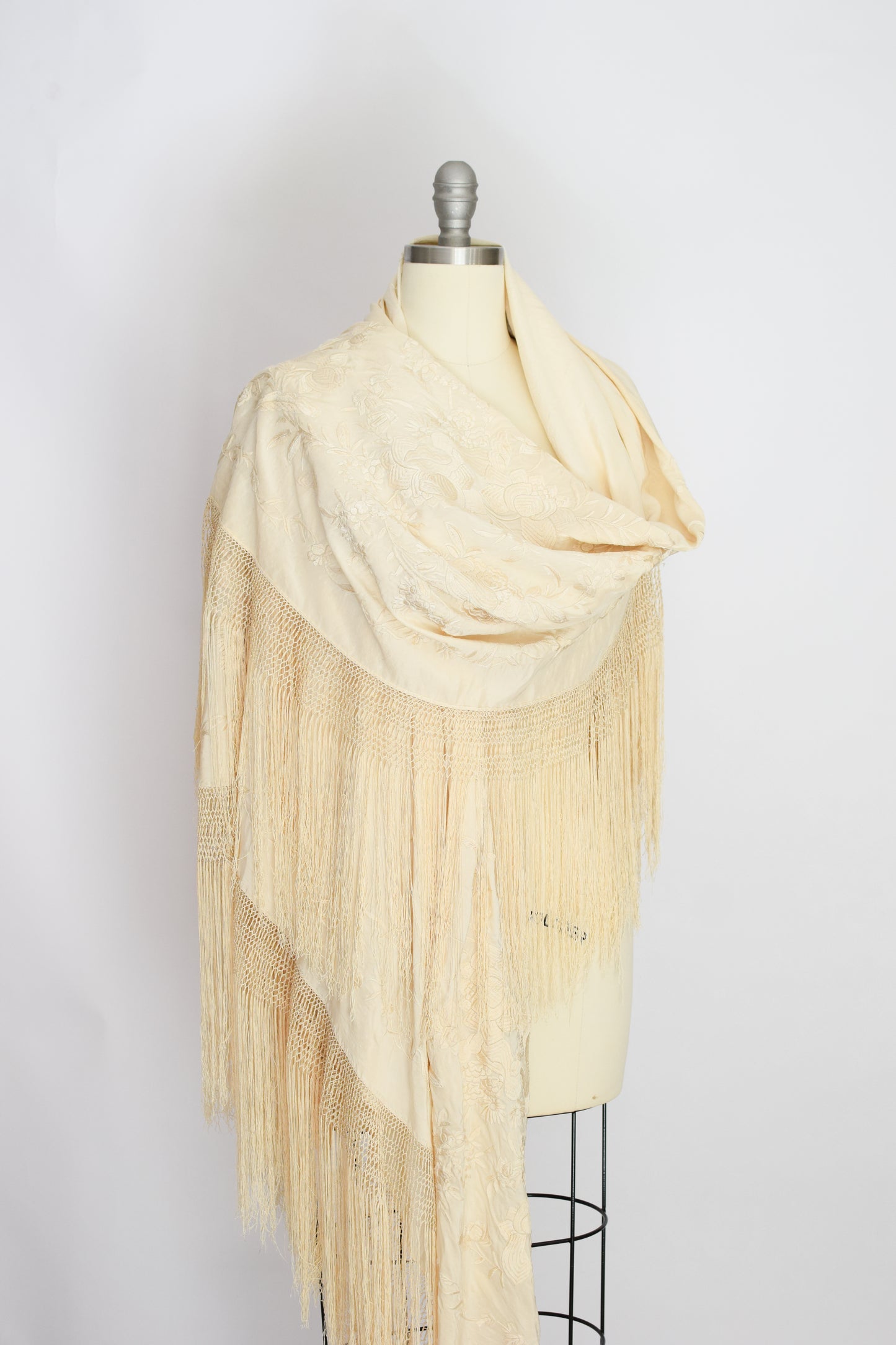 Antique Silk Embroidered Piano Shawl