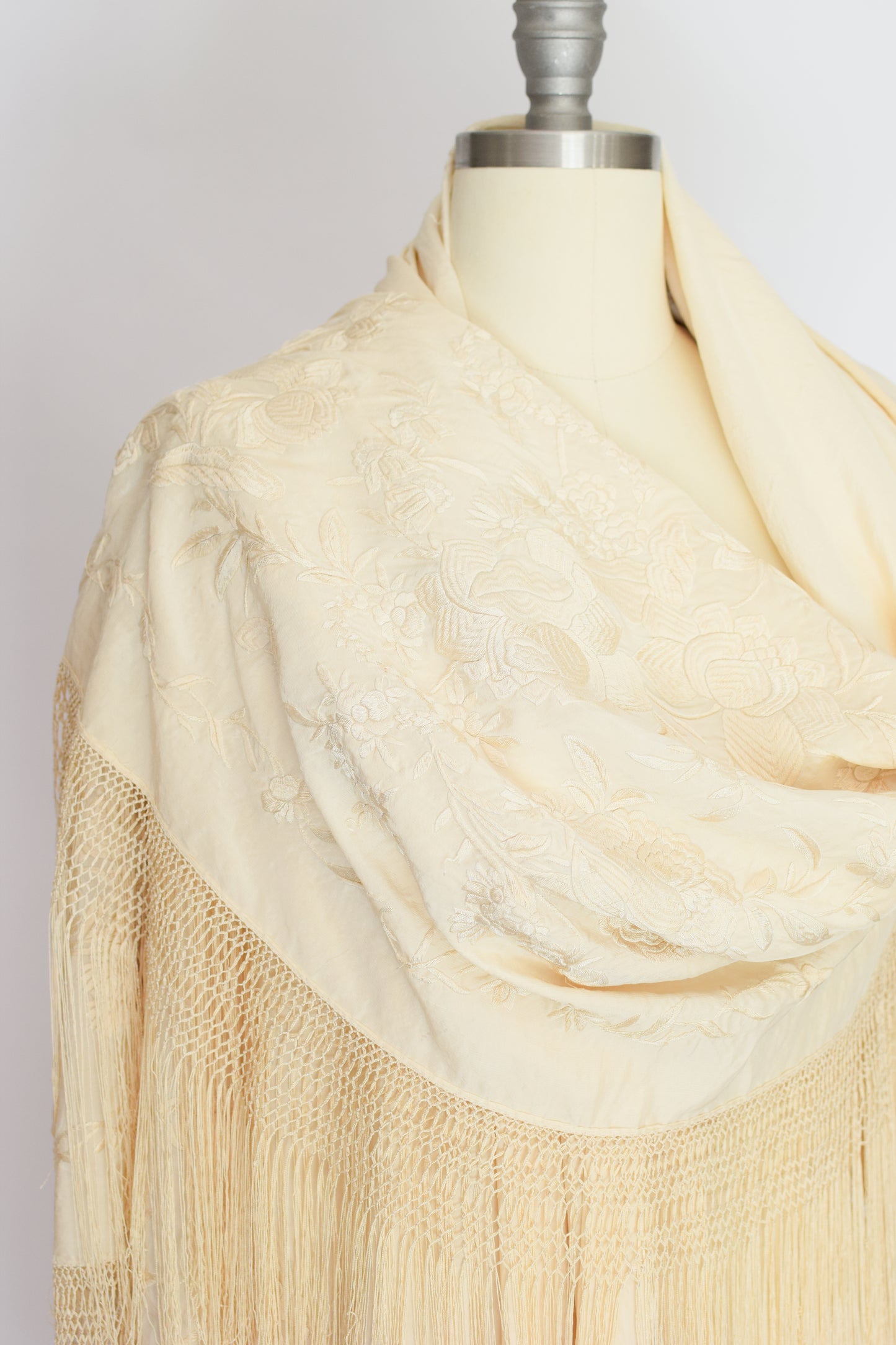 Antique Silk Embroidered Piano Shawl