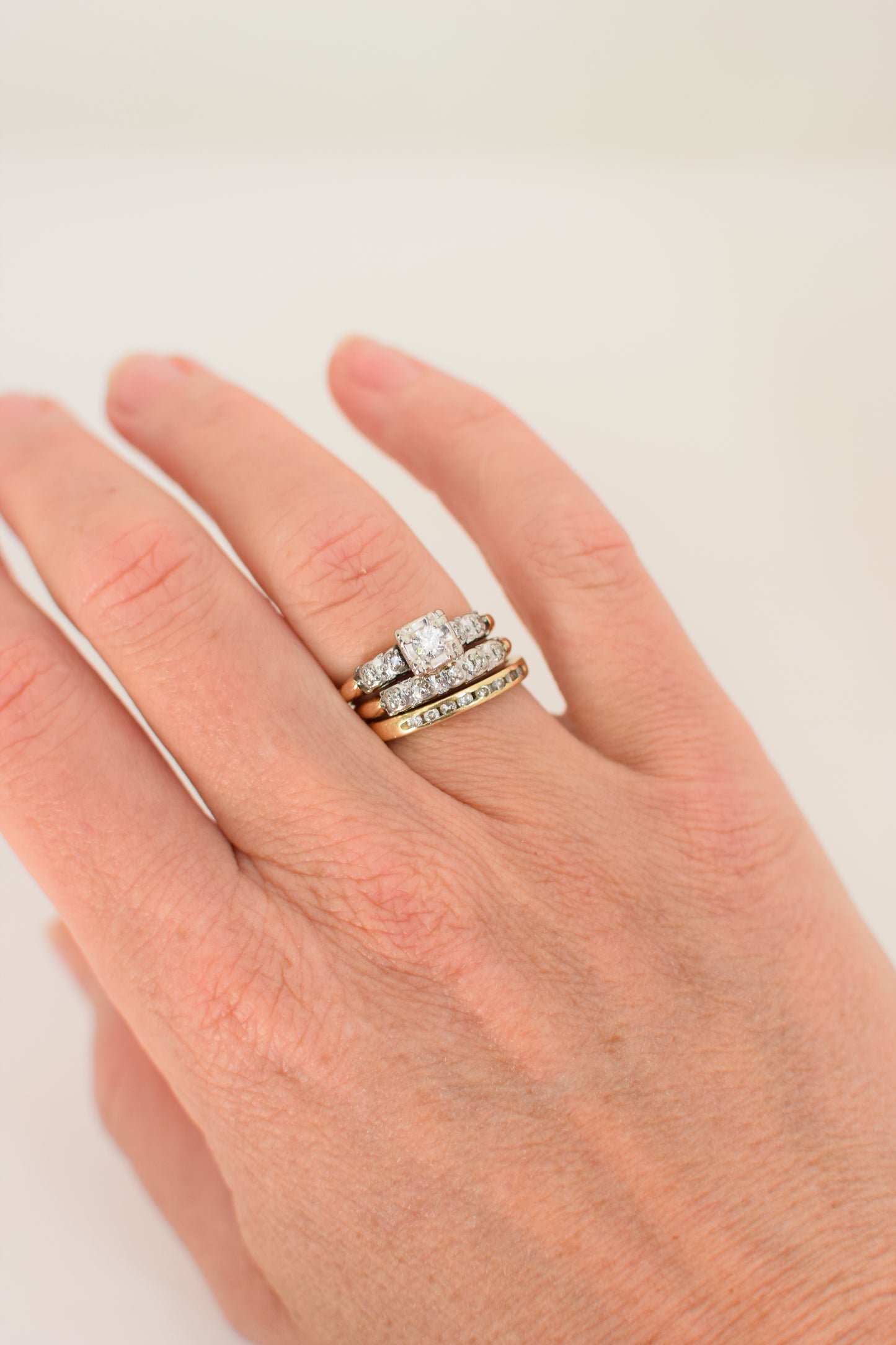 Vintage 1950s Diamond and 14kt Gold Engagement and Wedding Ring Set | US 6-6 1/2