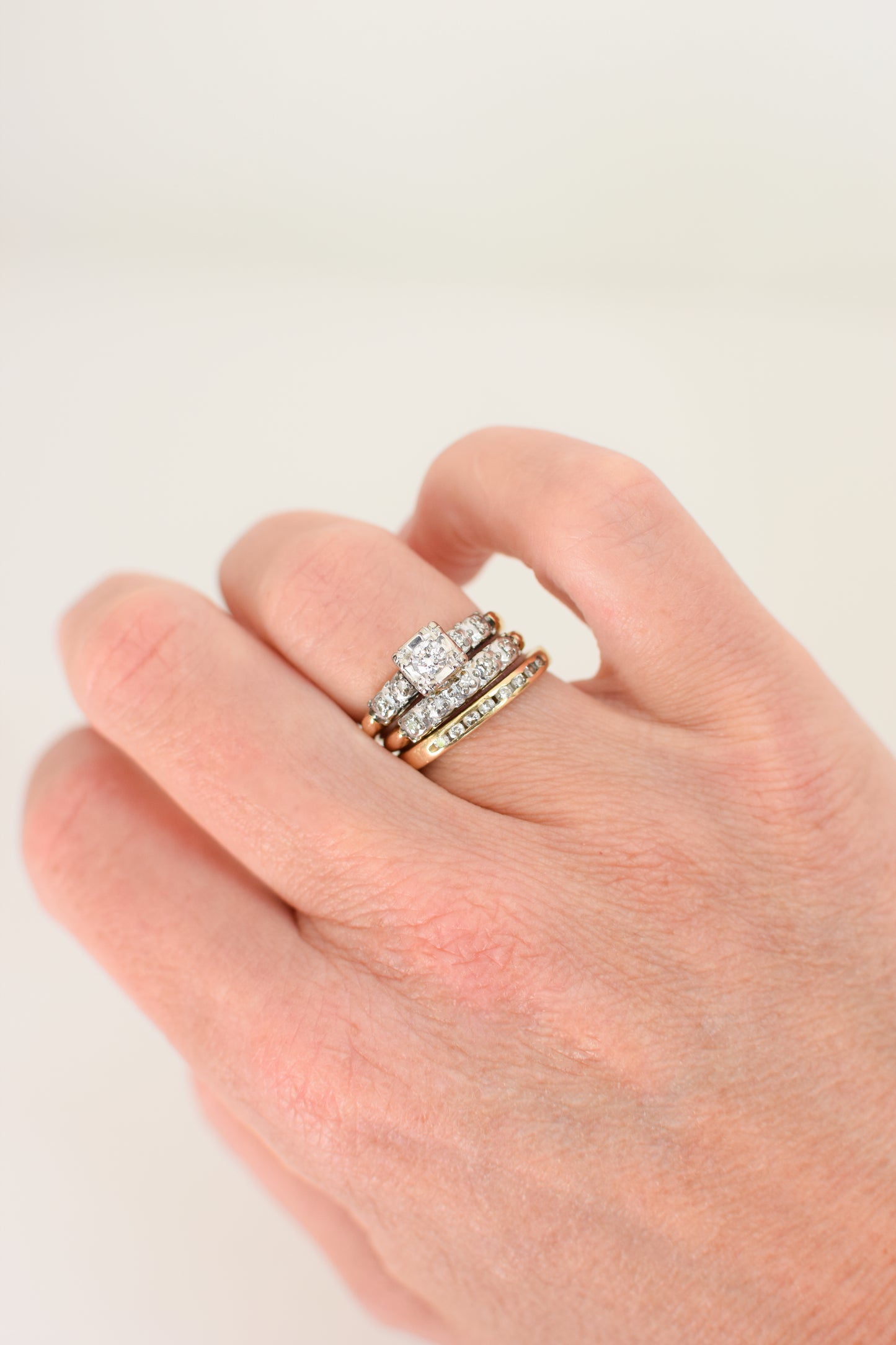 Vintage 1950s Diamond and 14kt Gold Engagement and Wedding Ring Set | US 6-6 1/2