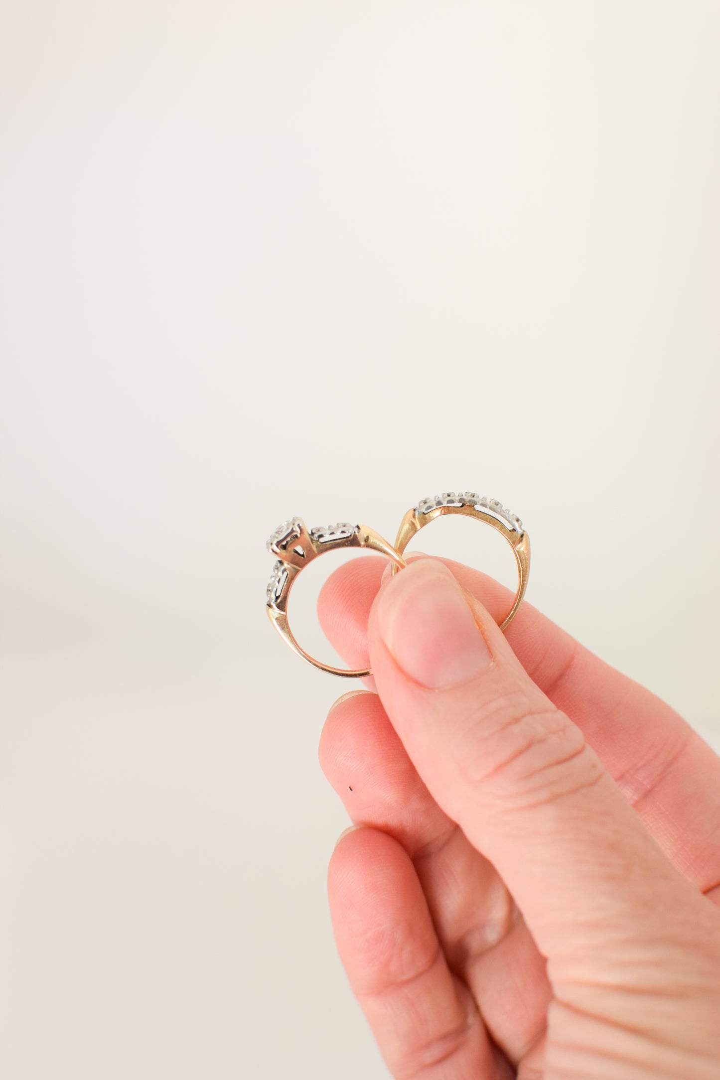 Vintage 1950s Diamond and 14kt Gold Engagement and Wedding Ring Set | US 6-6 1/2
