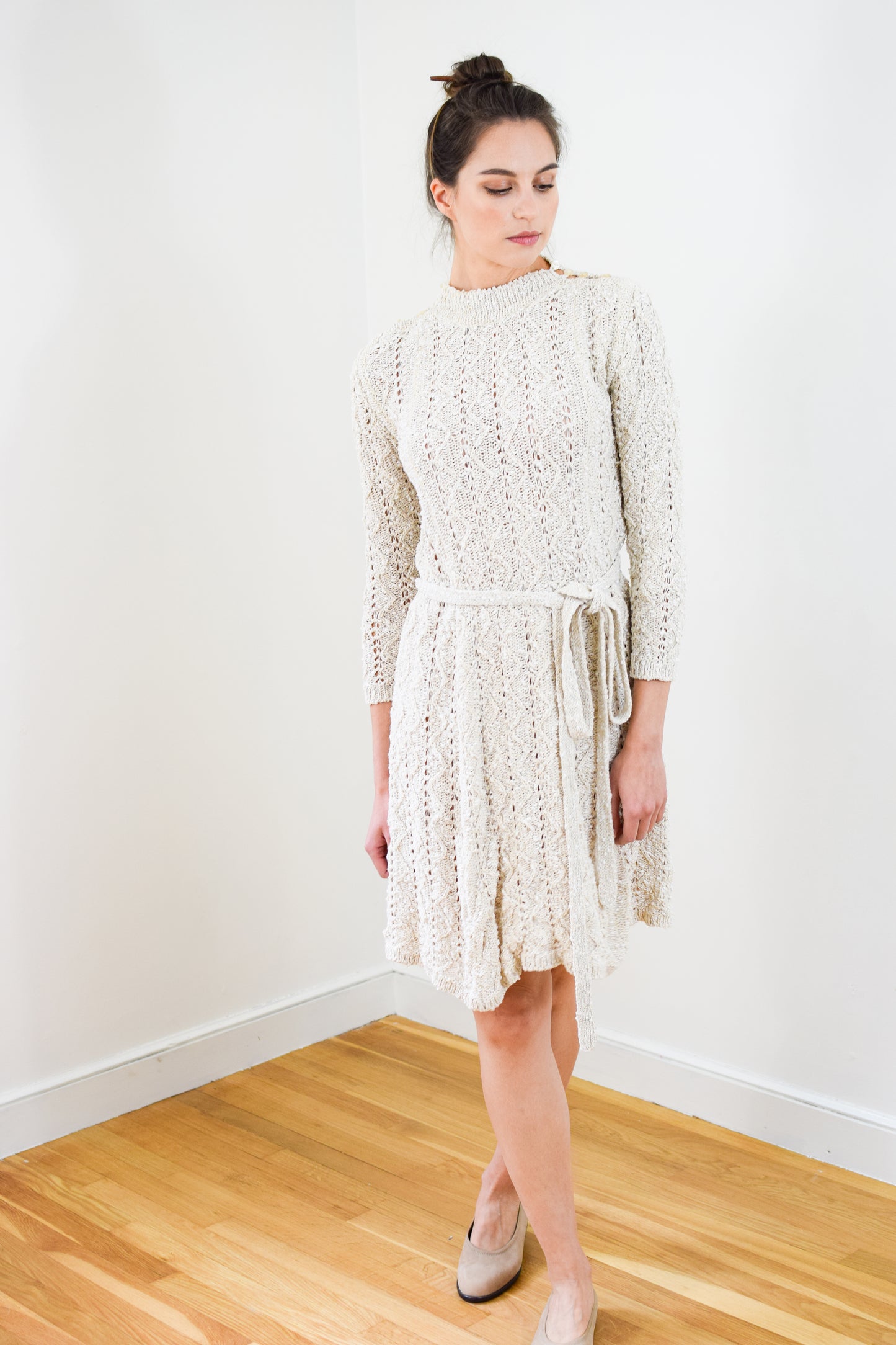 Vintage Hand Loomed Irish Linen Knit Dress | S