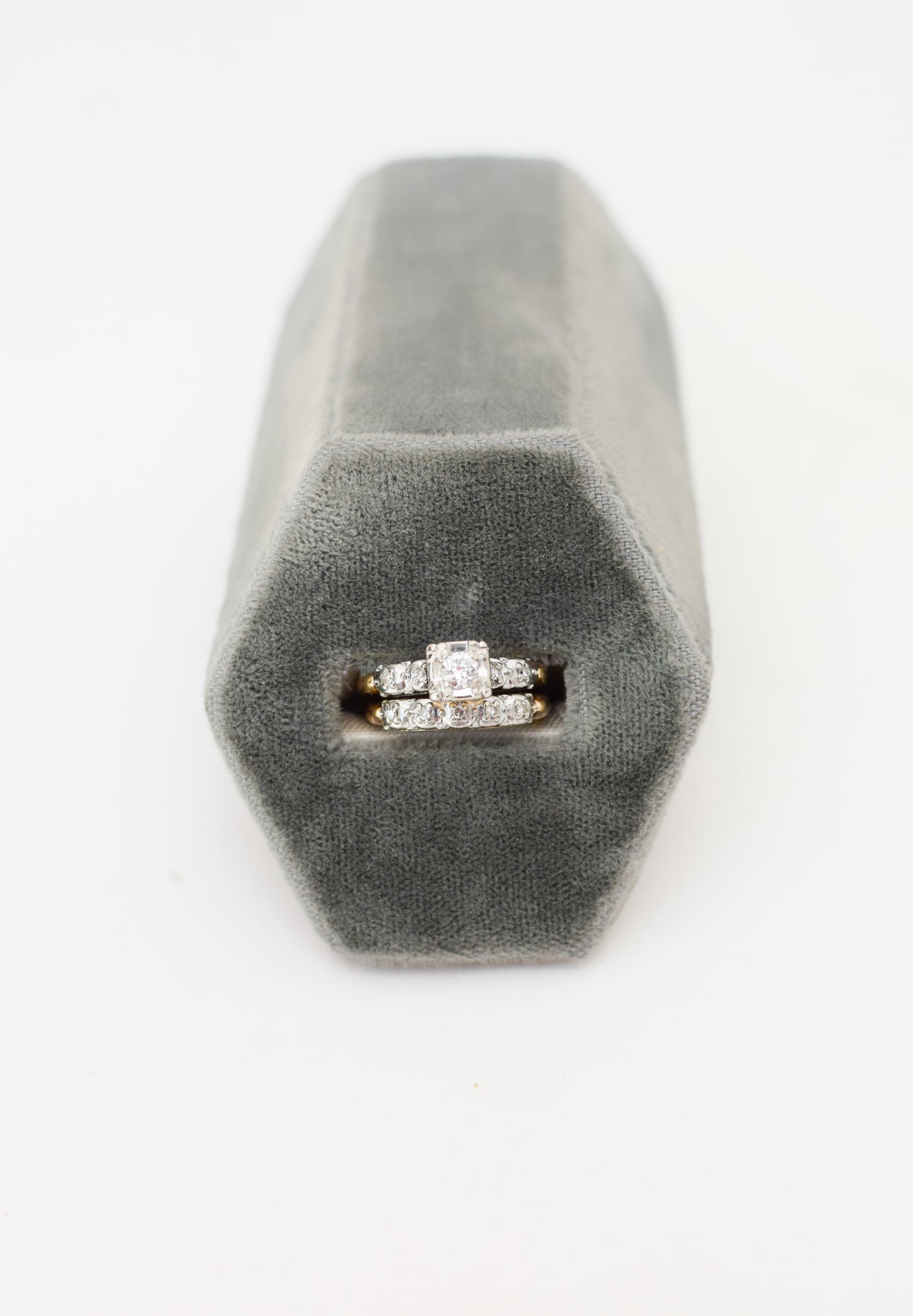 Vintage 1950s Diamond and 14kt Gold Engagement and Wedding Ring Set | US 6-6 1/2