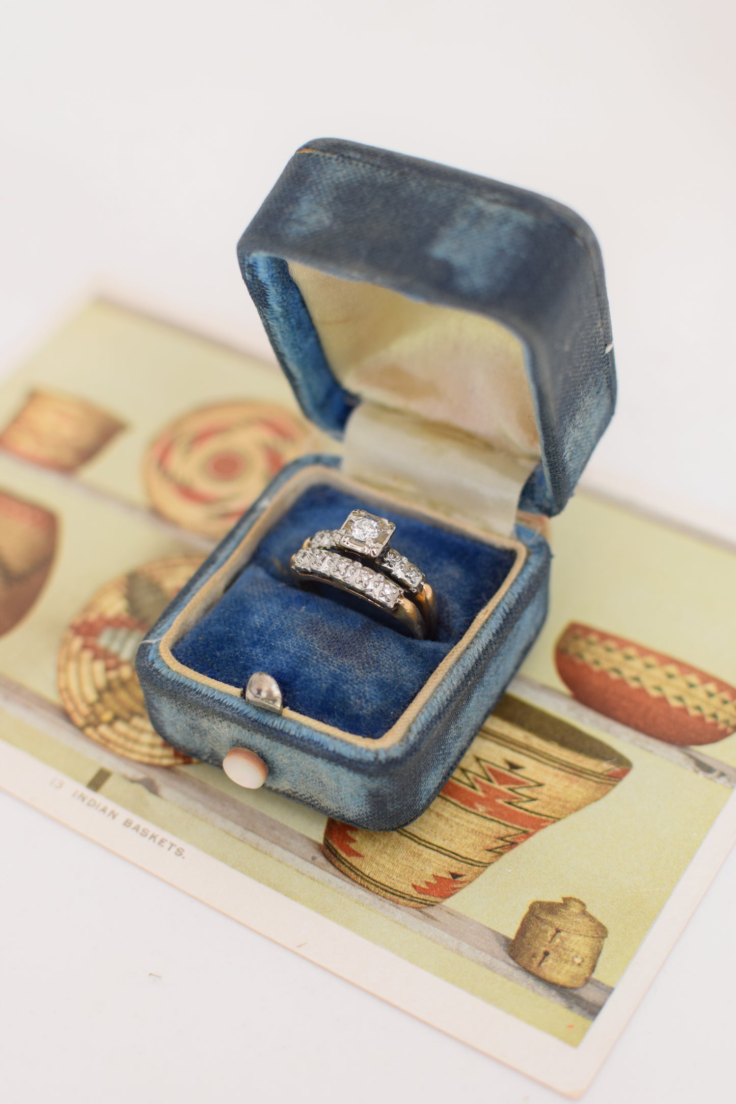 Vintage 1950s Diamond and 14kt Gold Engagement and Wedding Ring Set | US 6-6 1/2