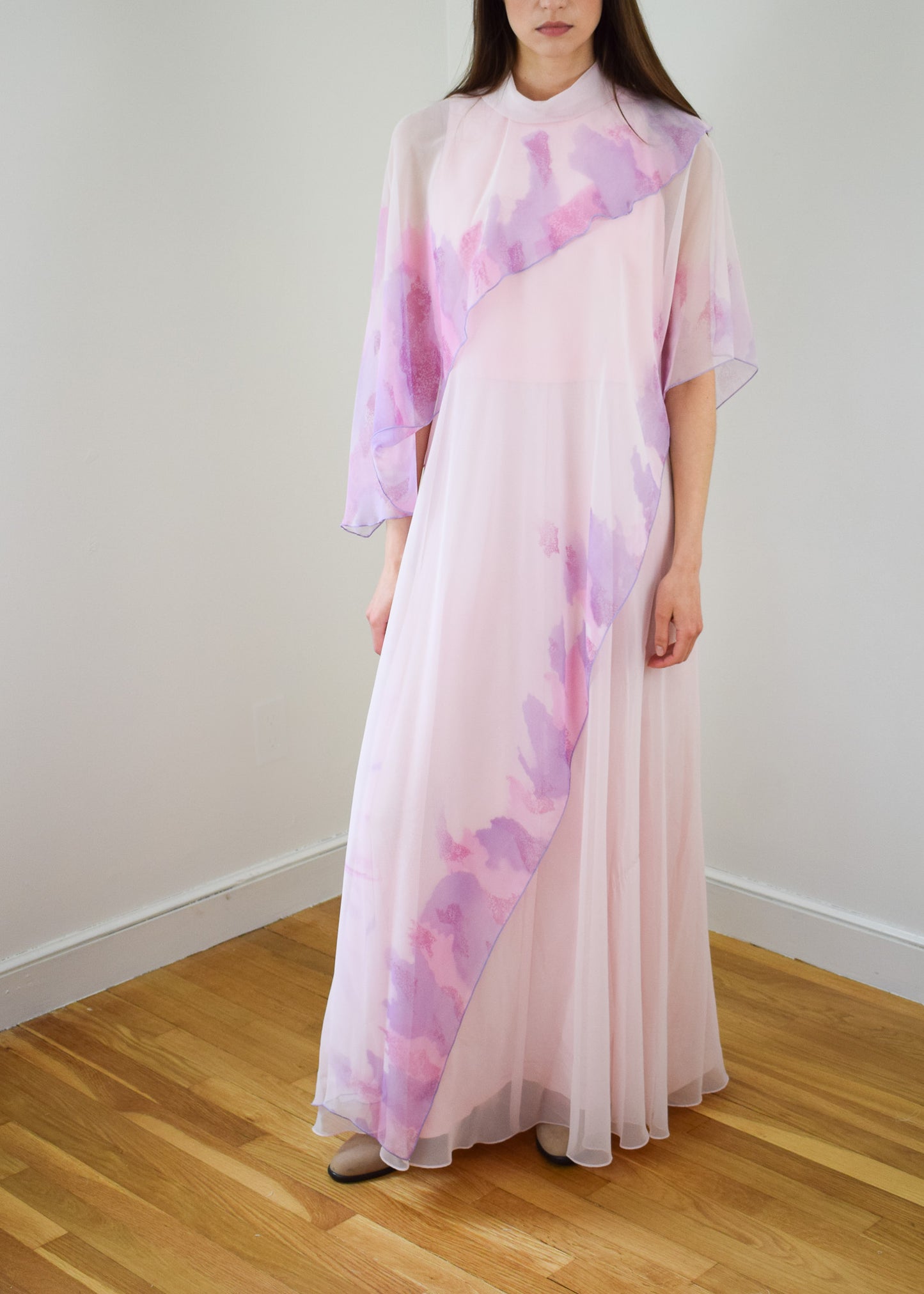 1970s Layered Chiffon Gown by Kay Kipps | M