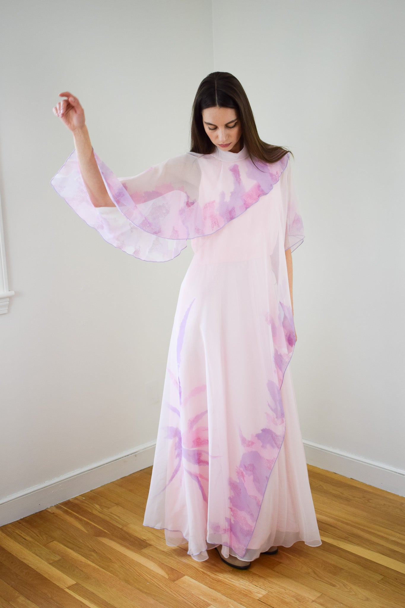 1970s Layered Chiffon Gown by Kay Kipps | M