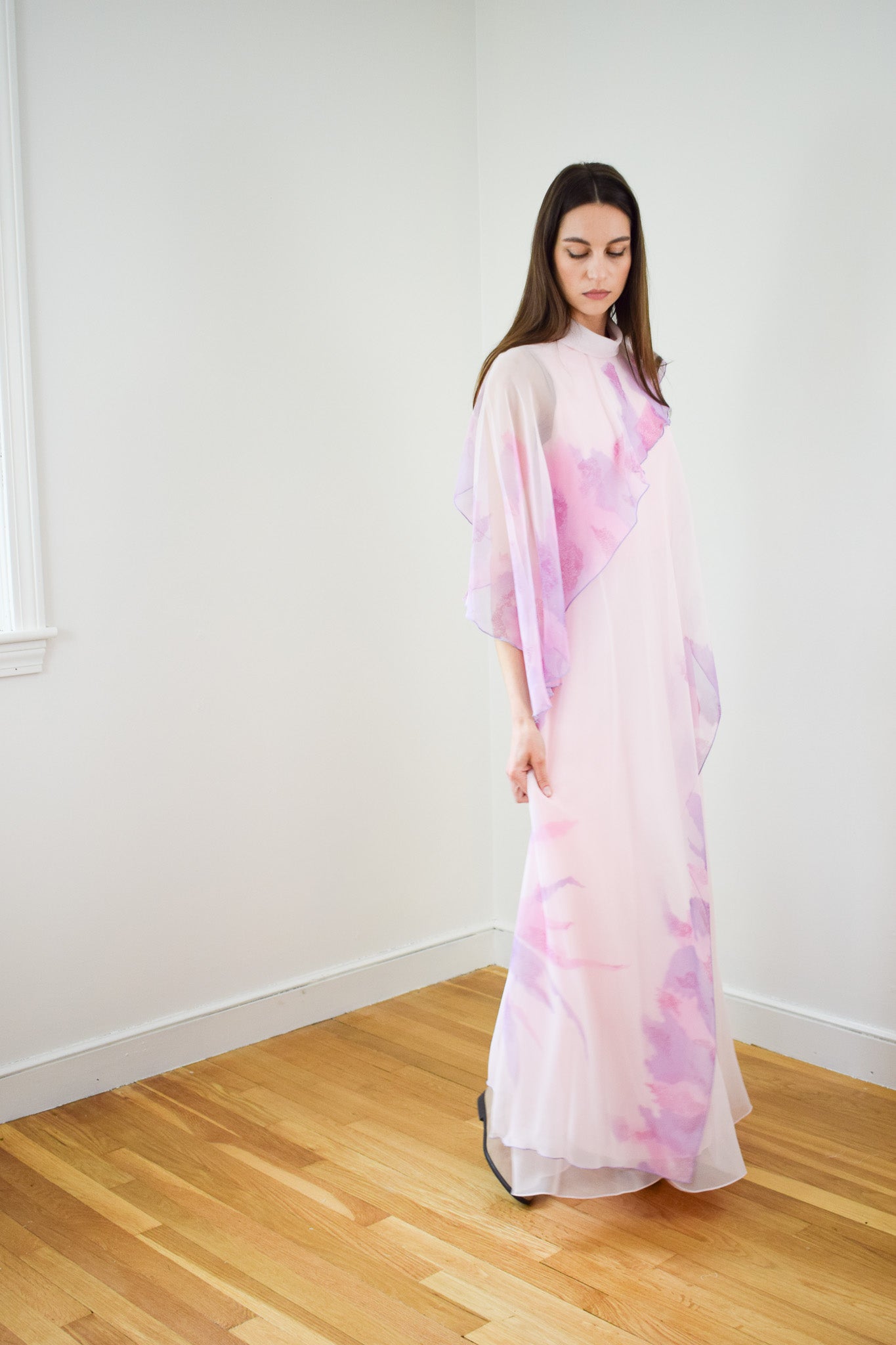 1970s Layered Chiffon Gown by Kay Kipps | M