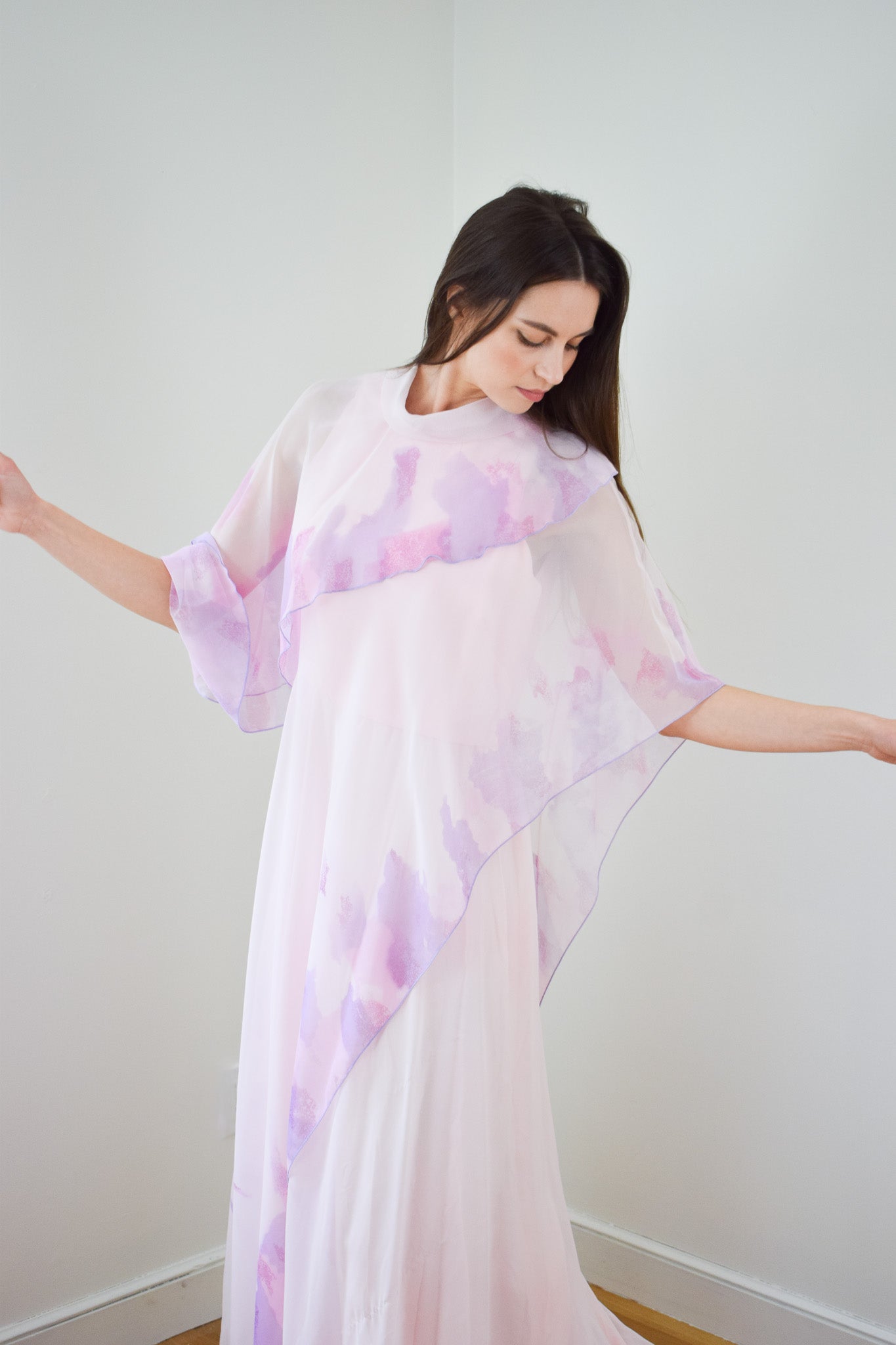 1970s Layered Chiffon Gown by Kay Kipps | M
