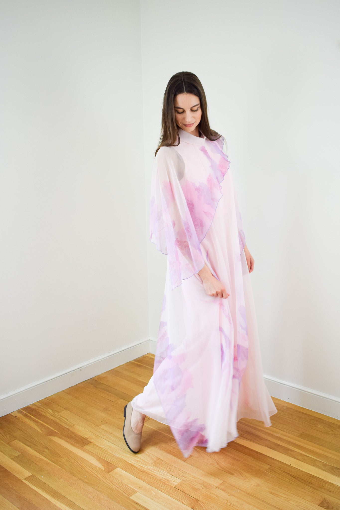 1970s Layered Chiffon Gown by Kay Kipps | M