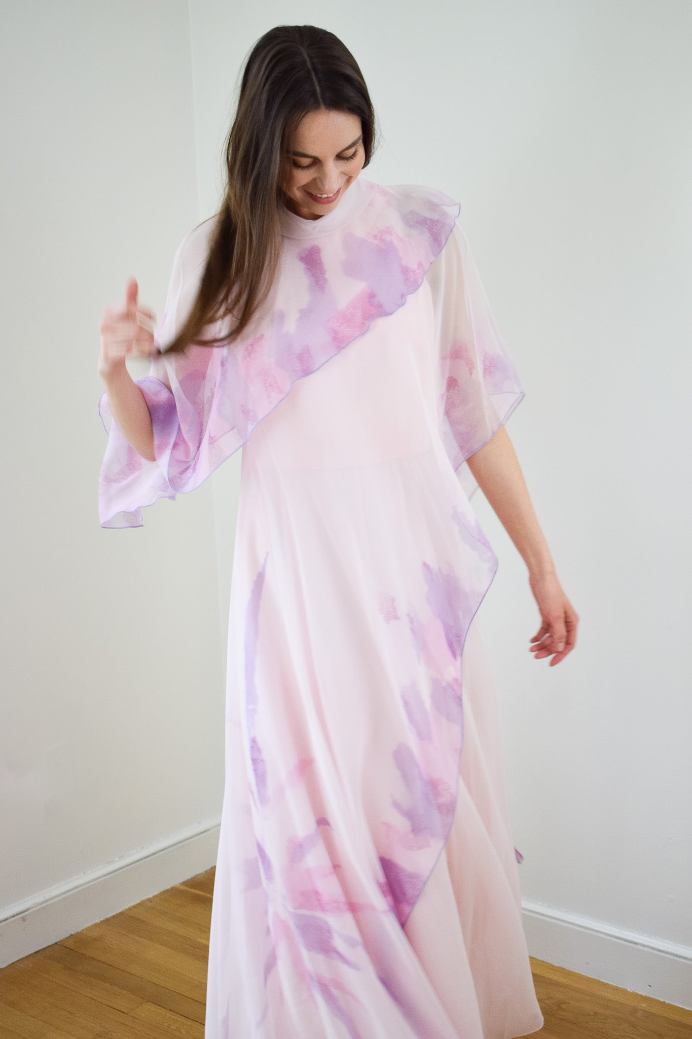 1970s Layered Chiffon Gown by Kay Kipps | M