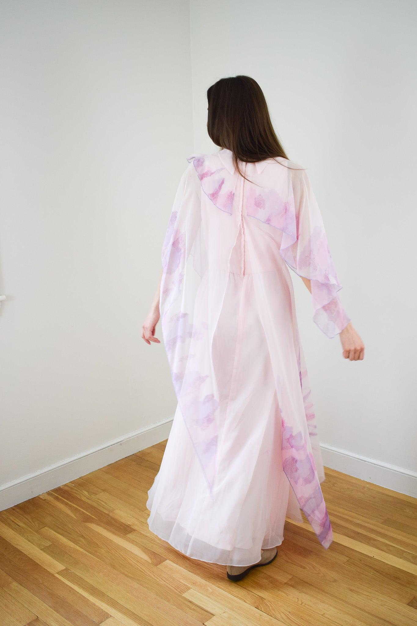 1970s Layered Chiffon Gown by Kay Kipps | M