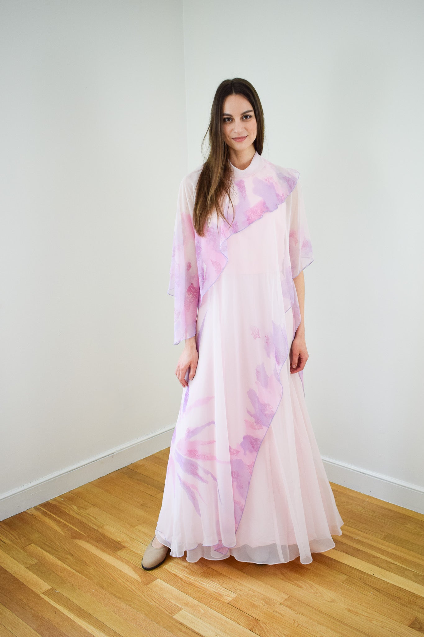 1970s Layered Chiffon Gown by Kay Kipps | M