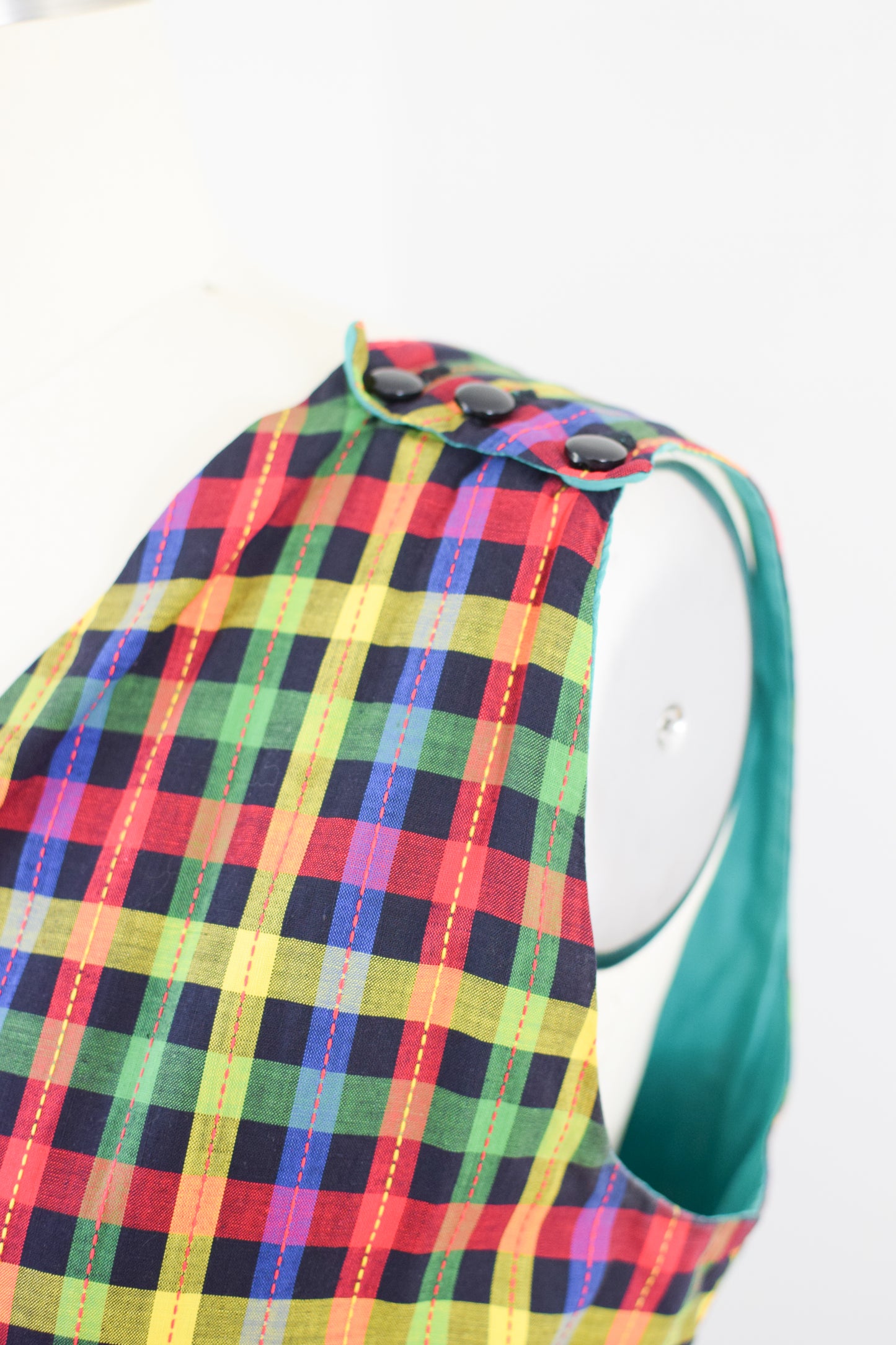 1950s Multi-Color Plaid Cotton Dress | L