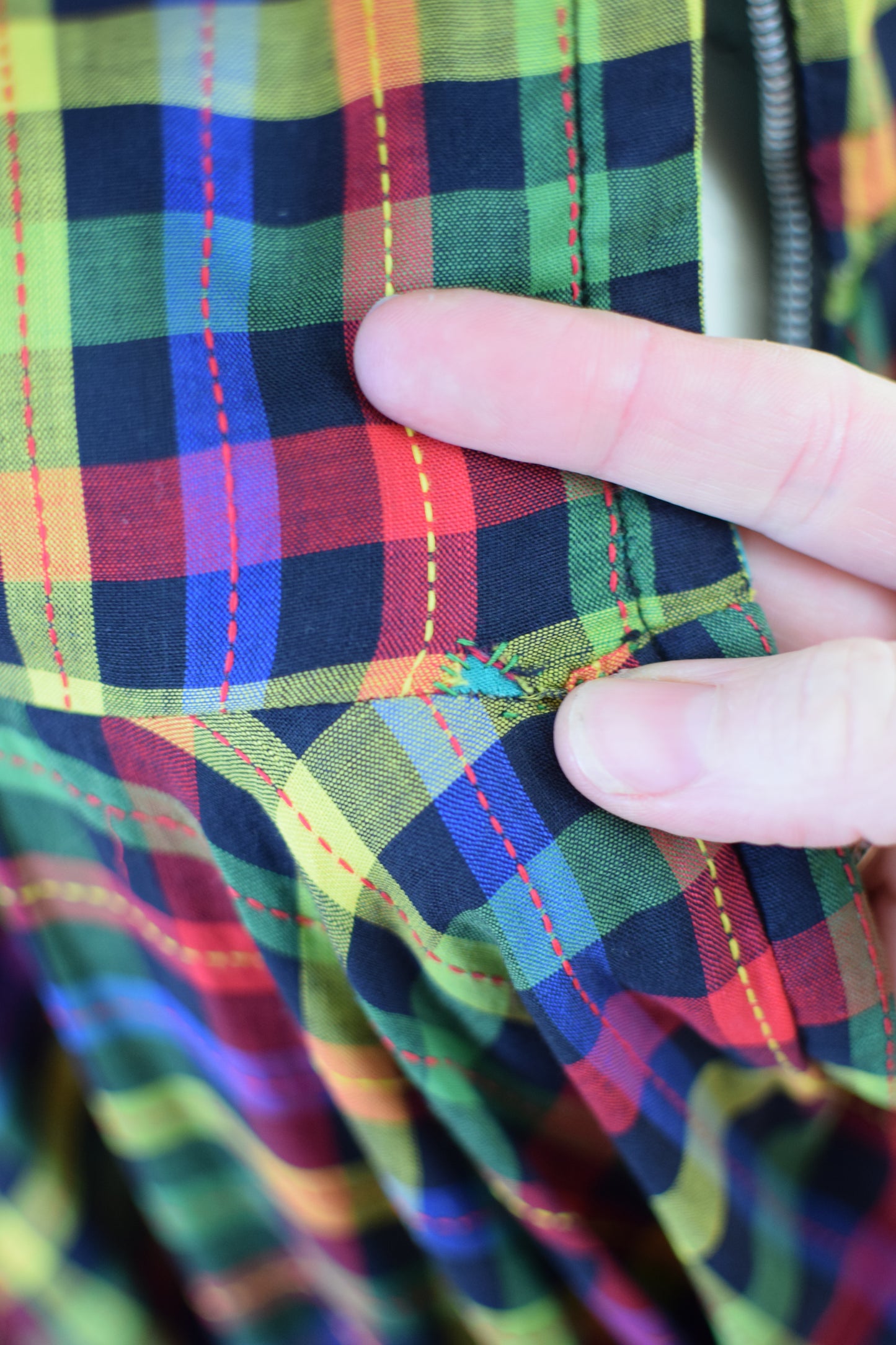 1950s Multi-Color Plaid Cotton Dress | L