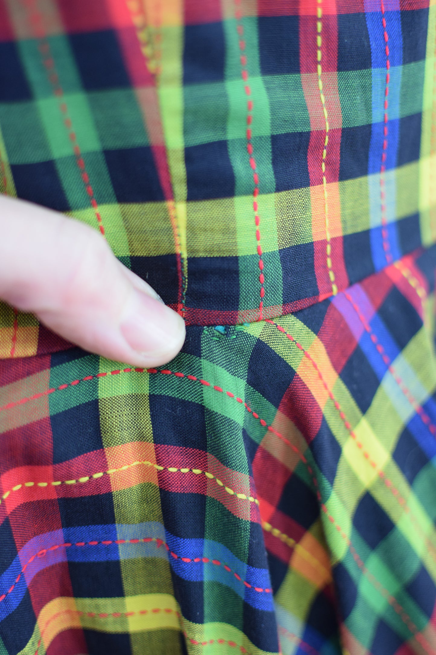 1950s Multi-Color Plaid Cotton Dress | L