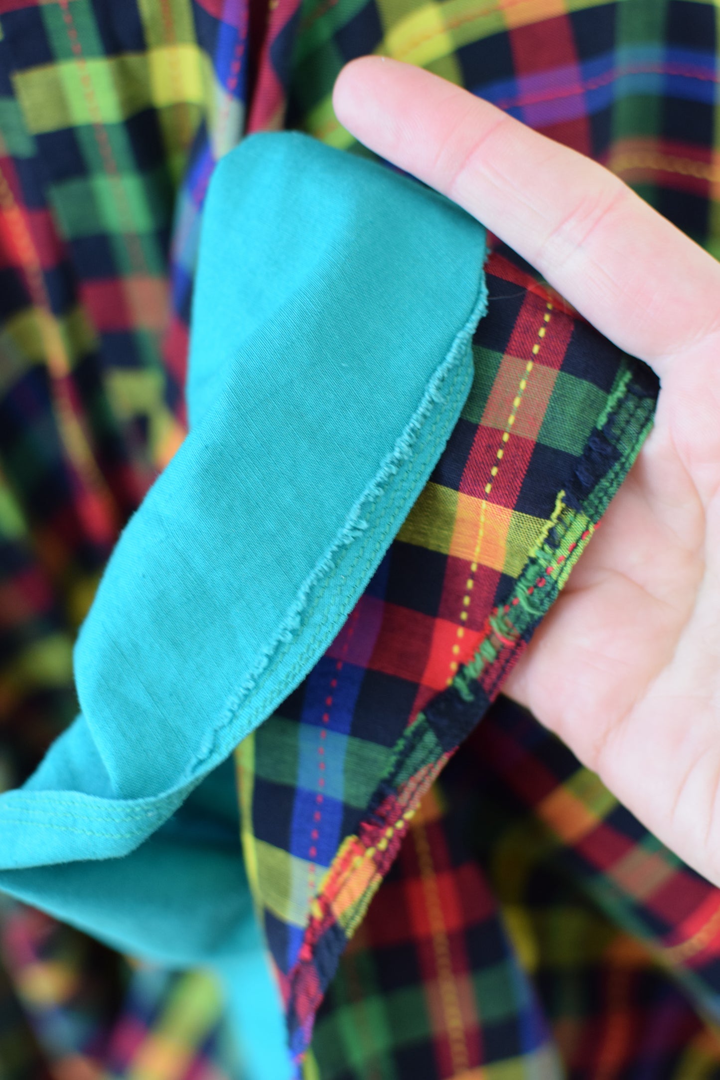 1950s Multi-Color Plaid Cotton Dress | L