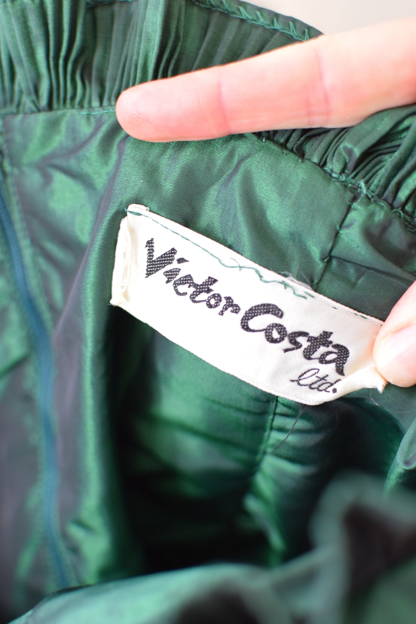 Vintage Victor Costa Green Taffeta Cocktail Dress | S/M
