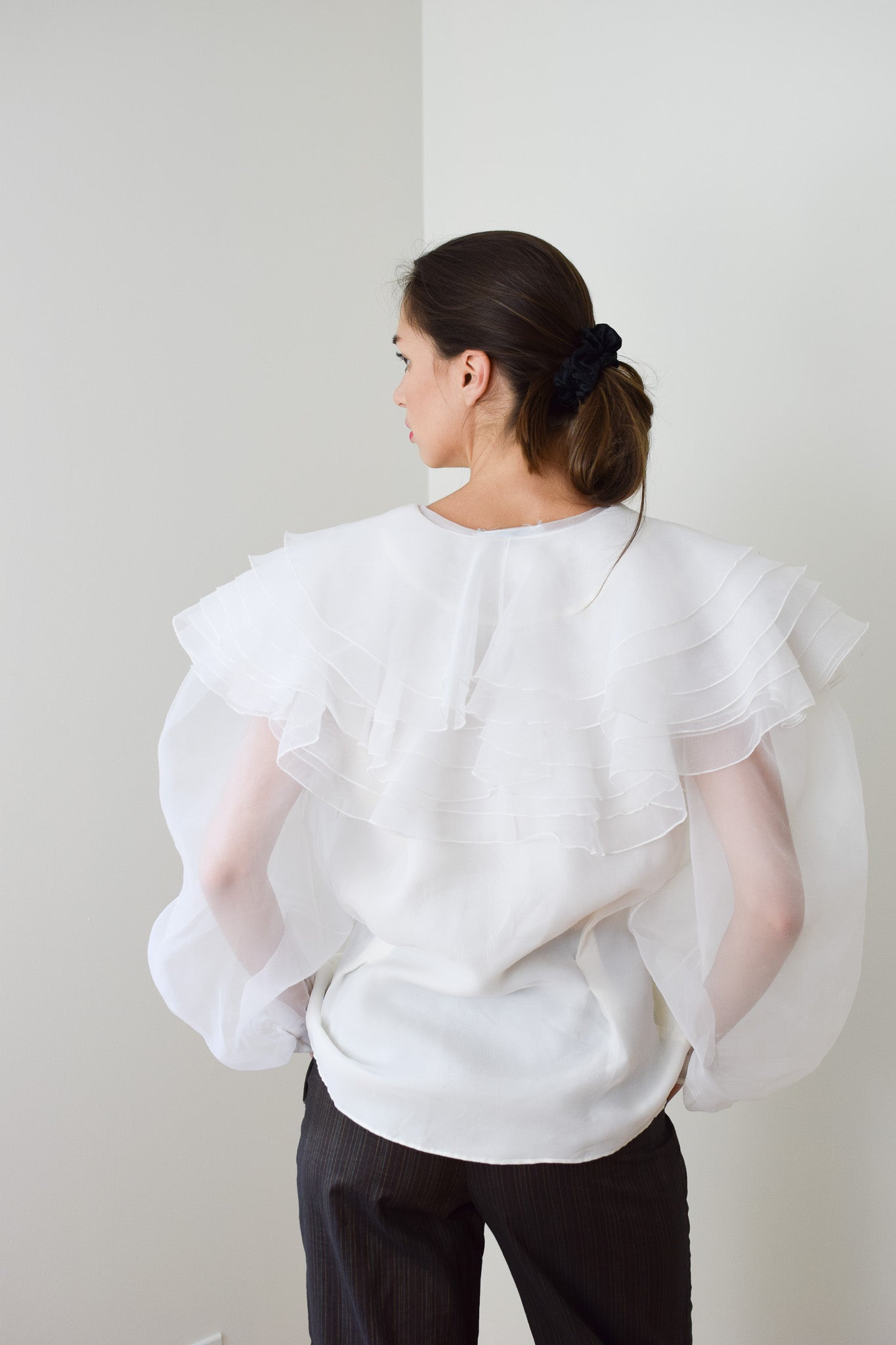 1990s White Organza Floof Blouse | M/L